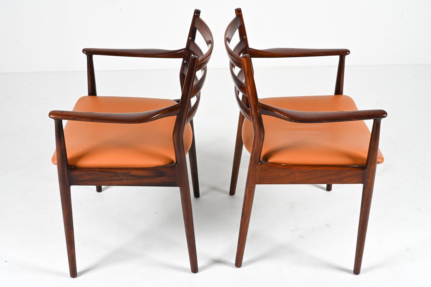 '8' Rare Rosewood Dining Armchairs Attributed to Arne Vodder for Cado, Denmark For Sale 4