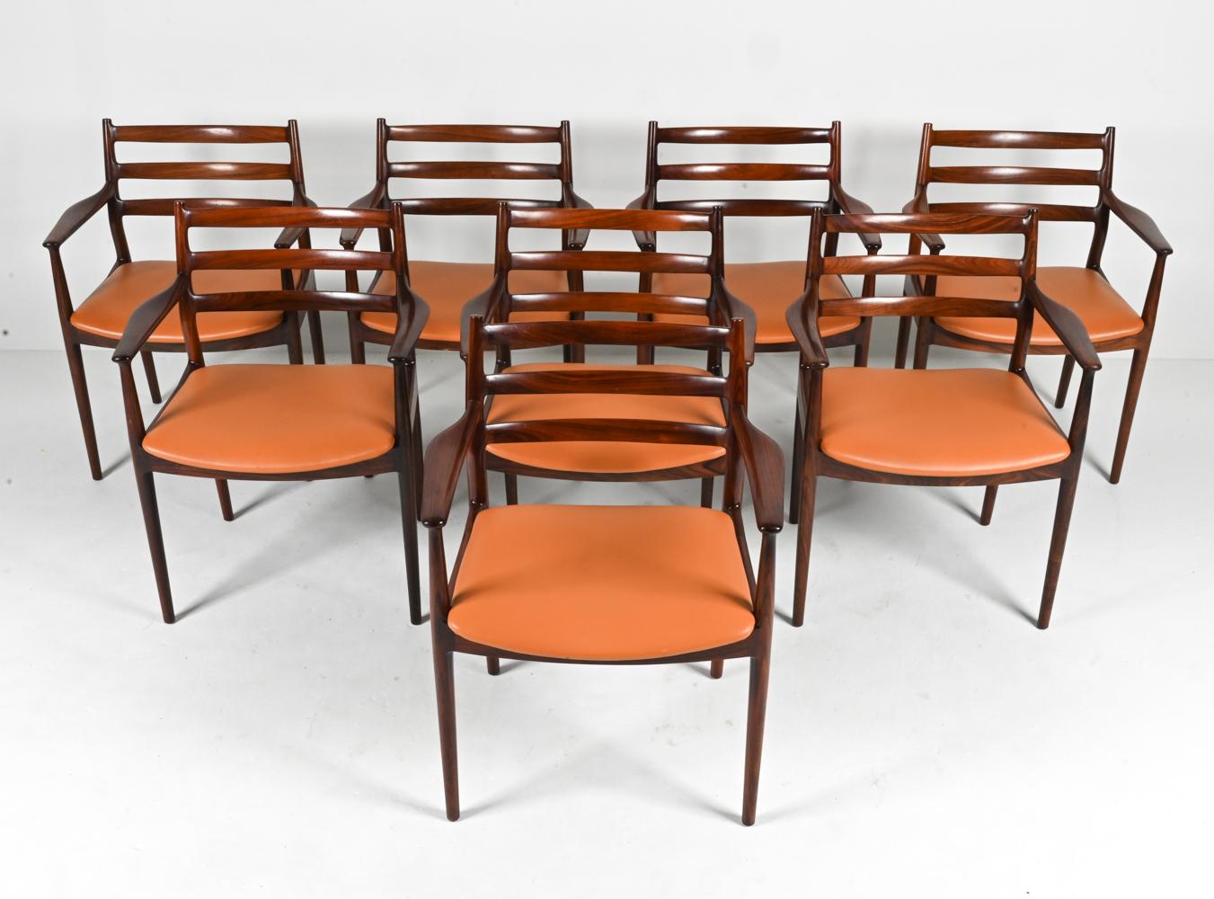 Danish '8' Rare Rosewood Dining Armchairs Attributed to Arne Vodder for Cado, Denmark For Sale