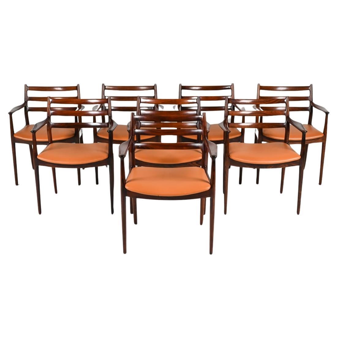 '8' Rare Rosewood Dining Armchairs Attributed to Arne Vodder for Cado, Denmark For Sale