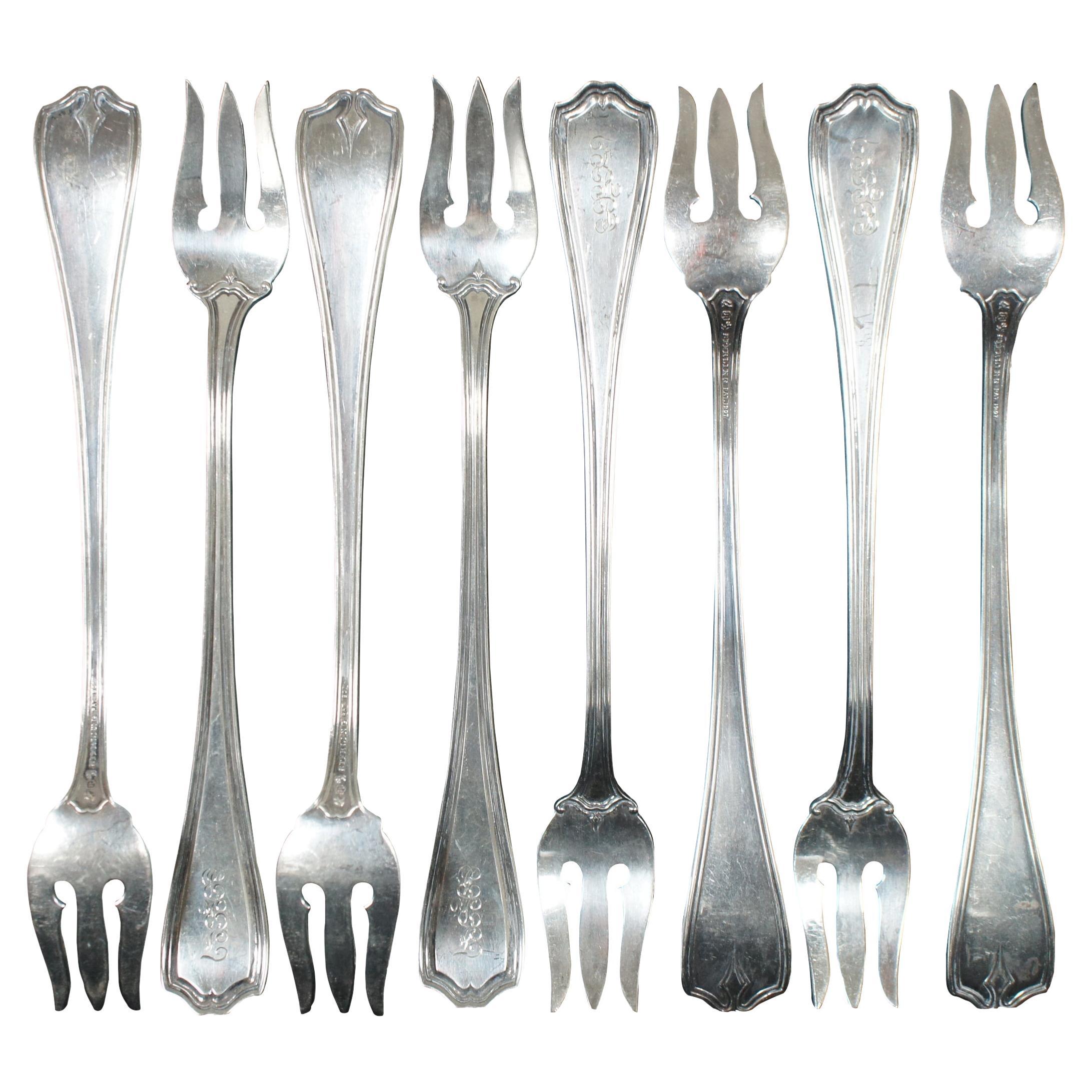 8 Reed & Barton Antique Sterling Silver Hepplewhite Engraved Cocktail Forks