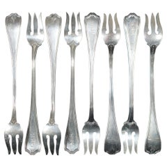 8 Reed & Barton Antique Sterling Silver Hepplewhite Engraved Cocktail Forks