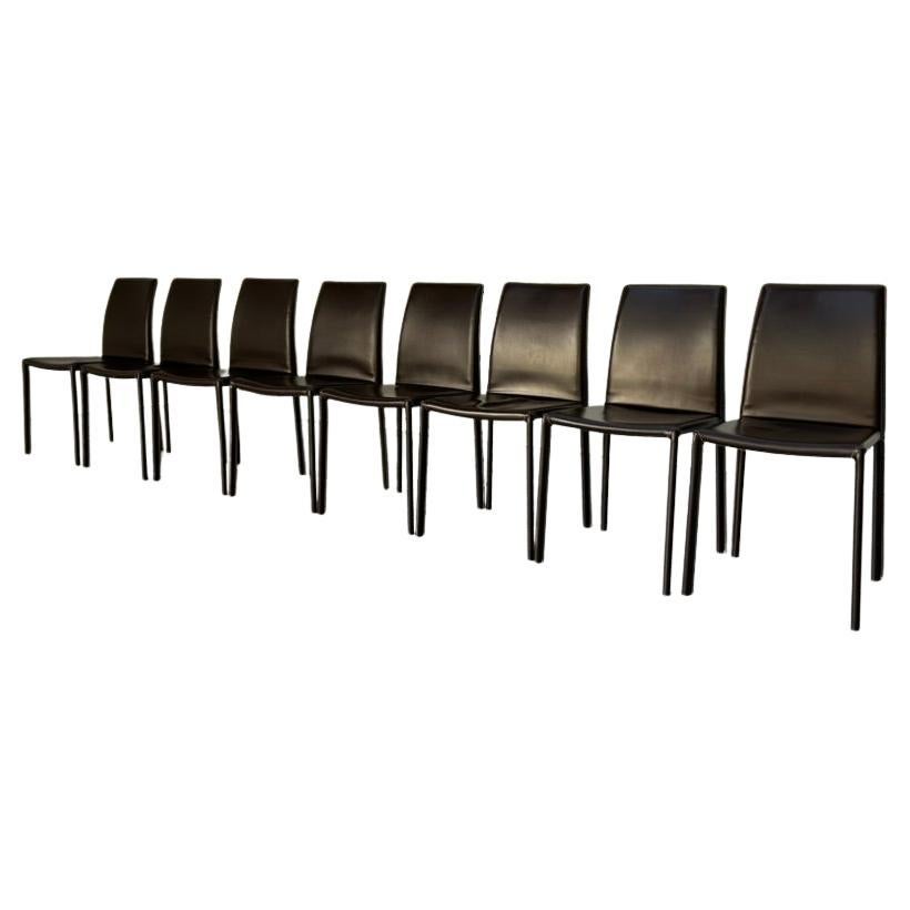 8 Chaises de salle à manger "Holly" de Roche Bobois  - En cuir "Caffe" marron foncé