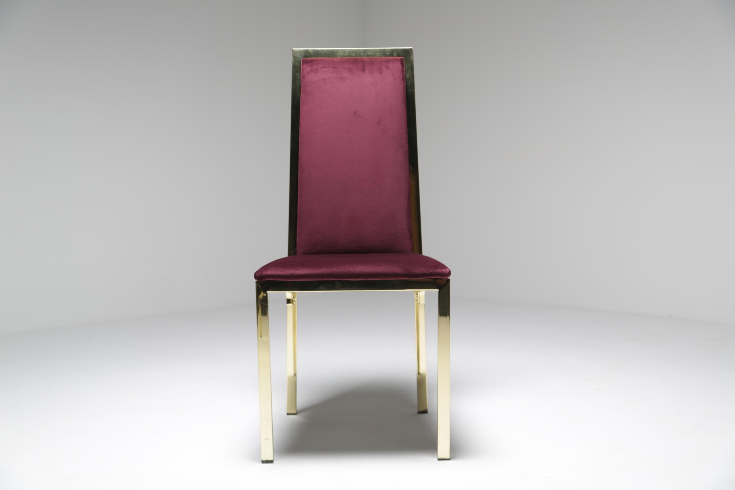 8 Romeo Rega Italian Brass Dining Chairs in Purple Velvet In Good Condition For Sale In Oberstown, Lusk, IE
