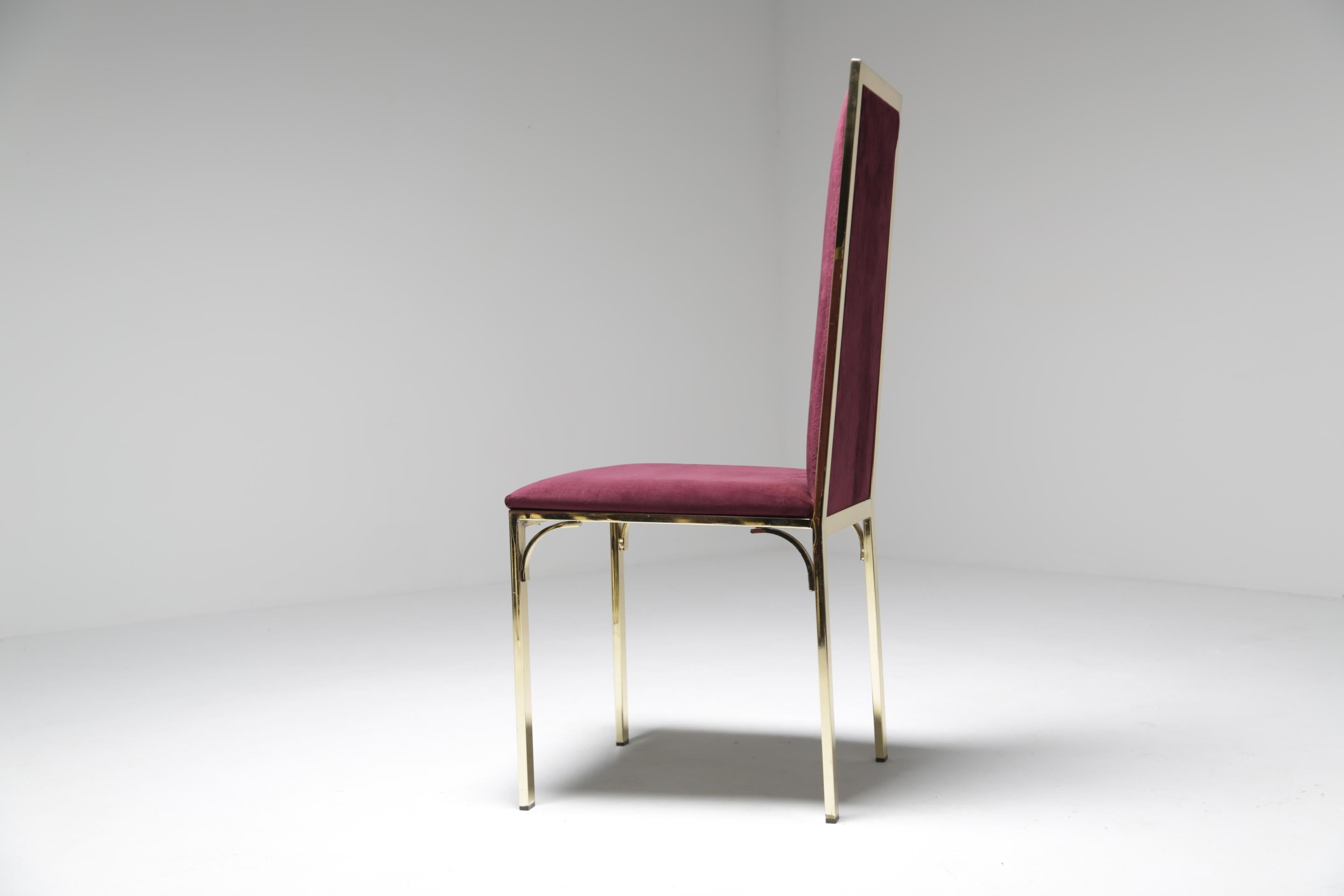 8 Romeo Rega Italian Brass Dining Chairs in Purple Velvet For Sale 1