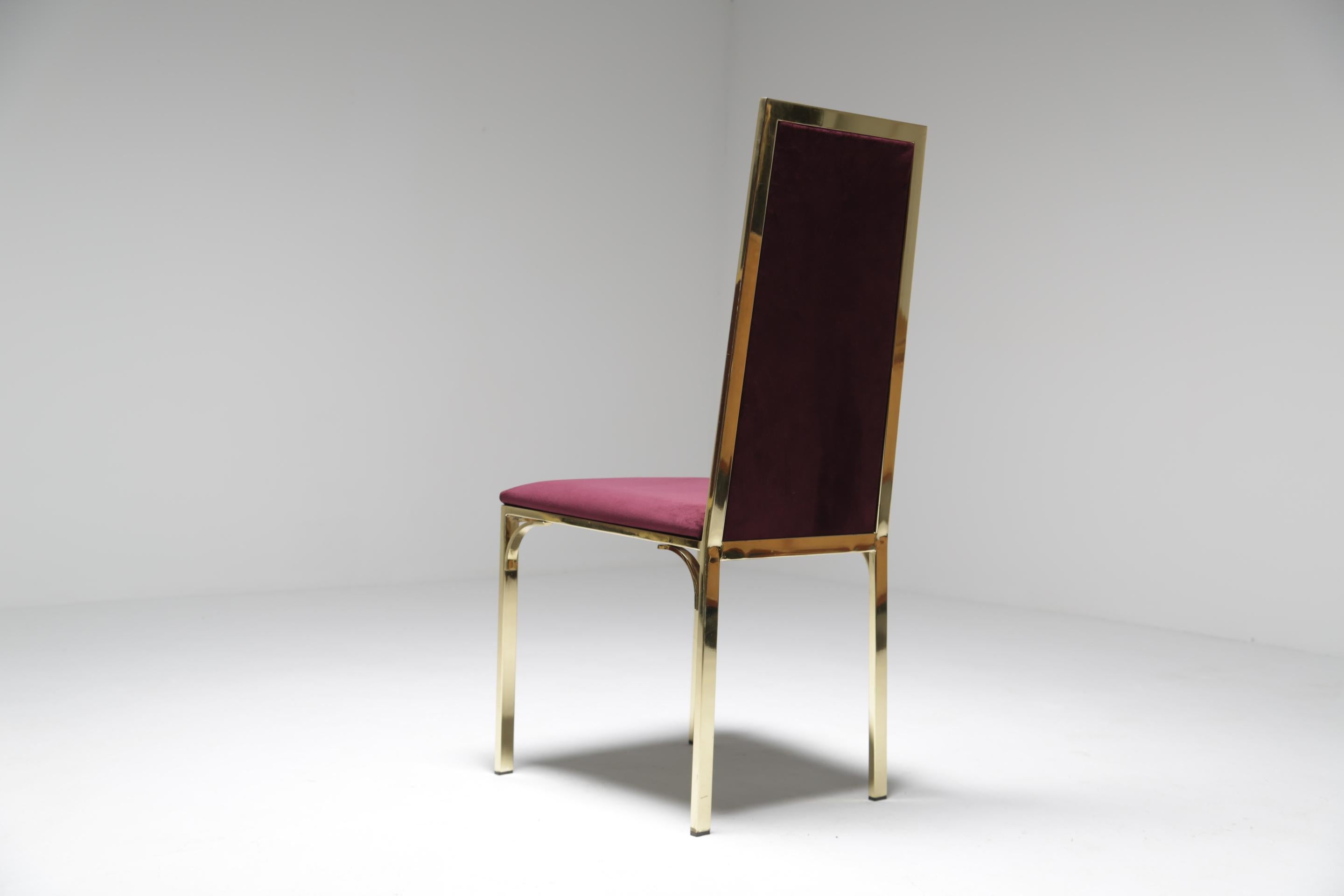 8 Romeo Rega Italian Brass Dining Chairs in Purple Velvet For Sale 2