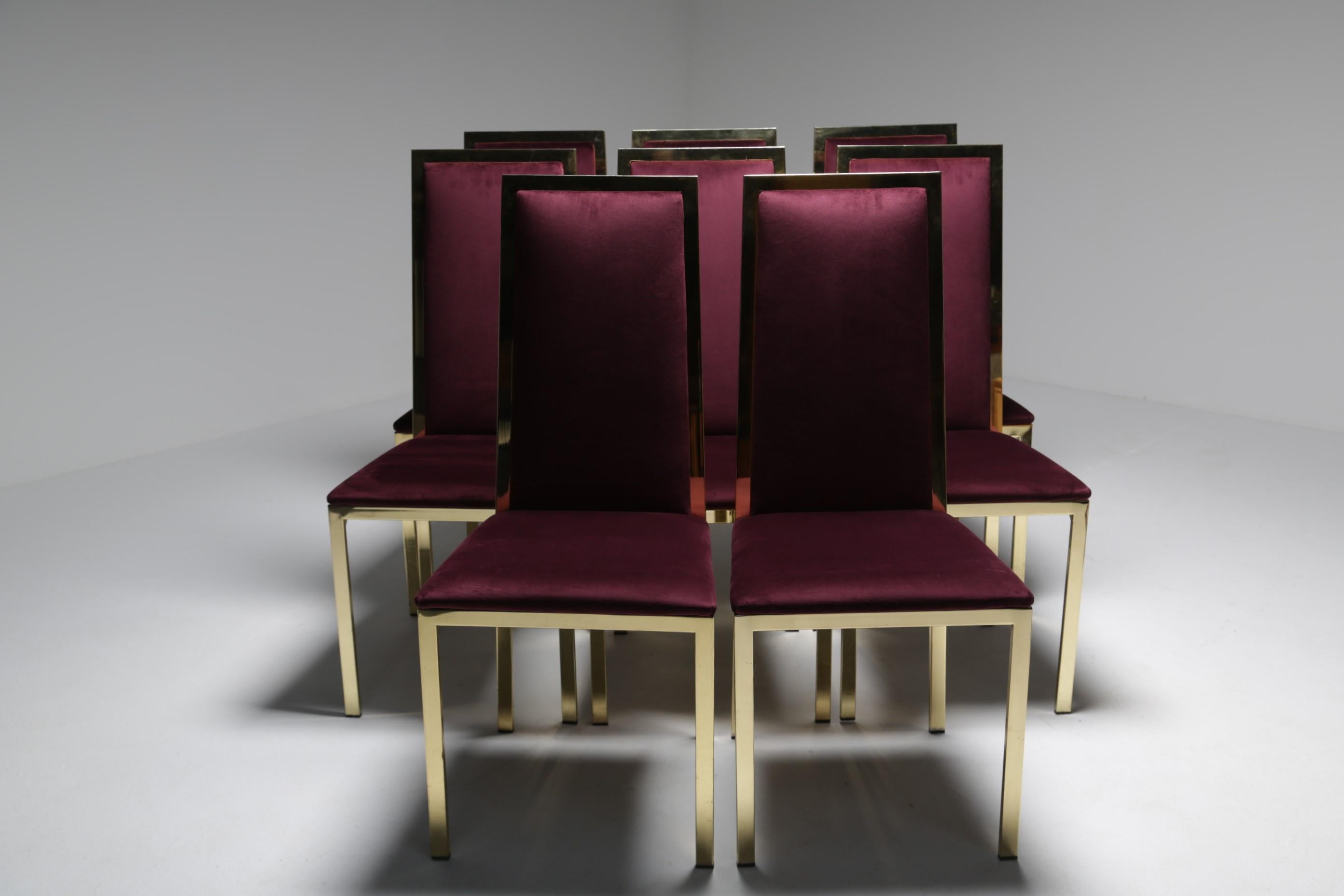 8 Romeo Rega Italian Brass Dining Chairs in Purple Velvet For Sale 3