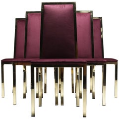 8 Romeo Rega Italian Brass Dining Chairs in Purple Velvet