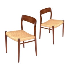 8 Roped Seat Danish Teak Dining Chairs Model 75 by Niels Otto Moller