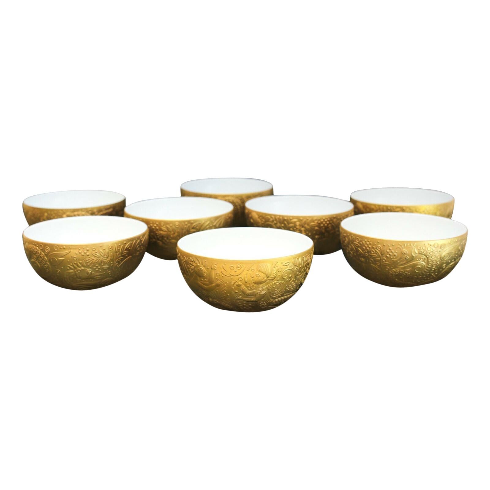 8 Rosenthal Studio Line Gold Magic Flute Sarastro Fruit Bowls by Bjorn Wiinblad For Sale