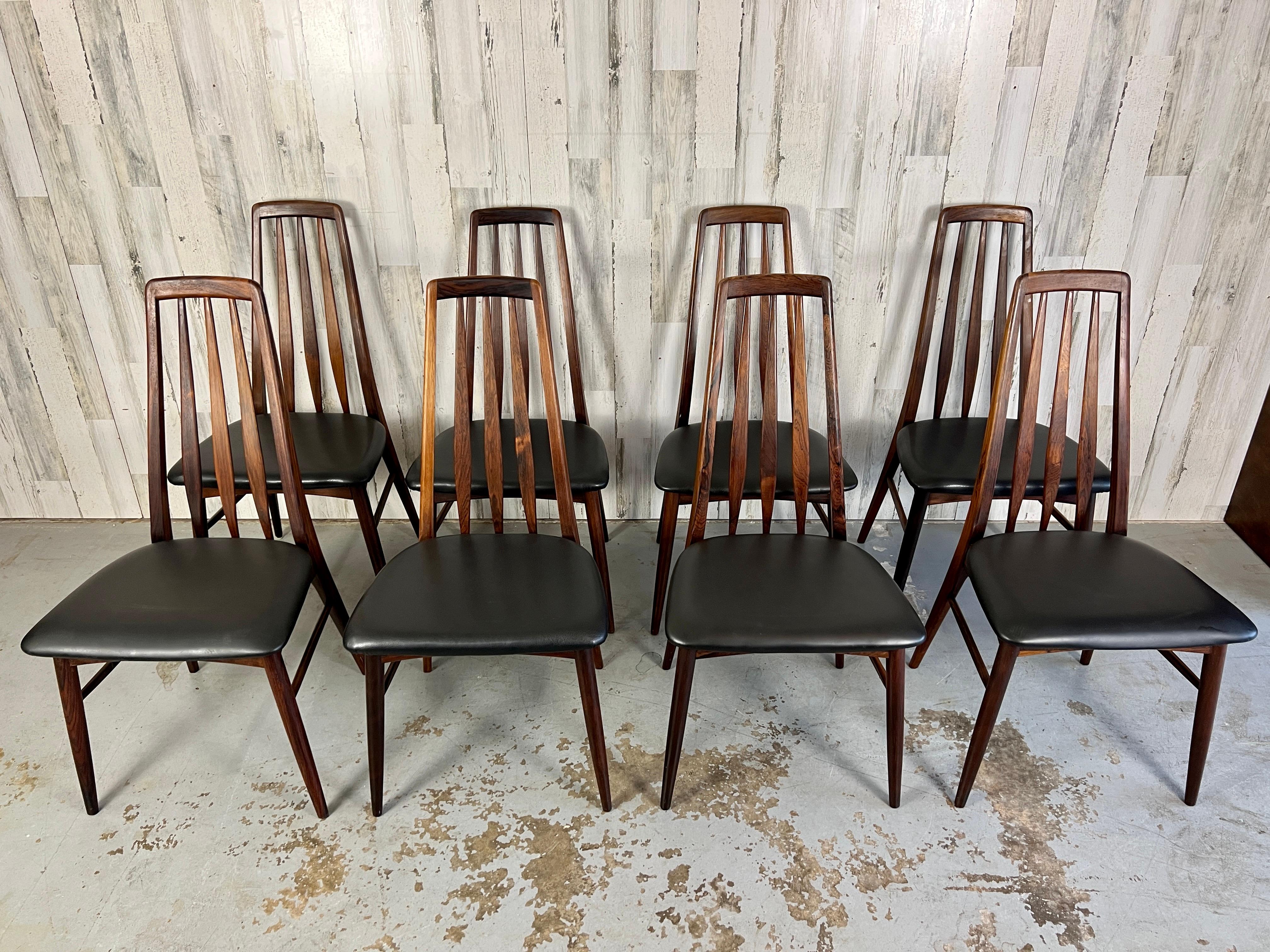 Scandinave moderne 8 chaises de salle à manger « Eva » en bois de rose de Neils Koefoed en vente