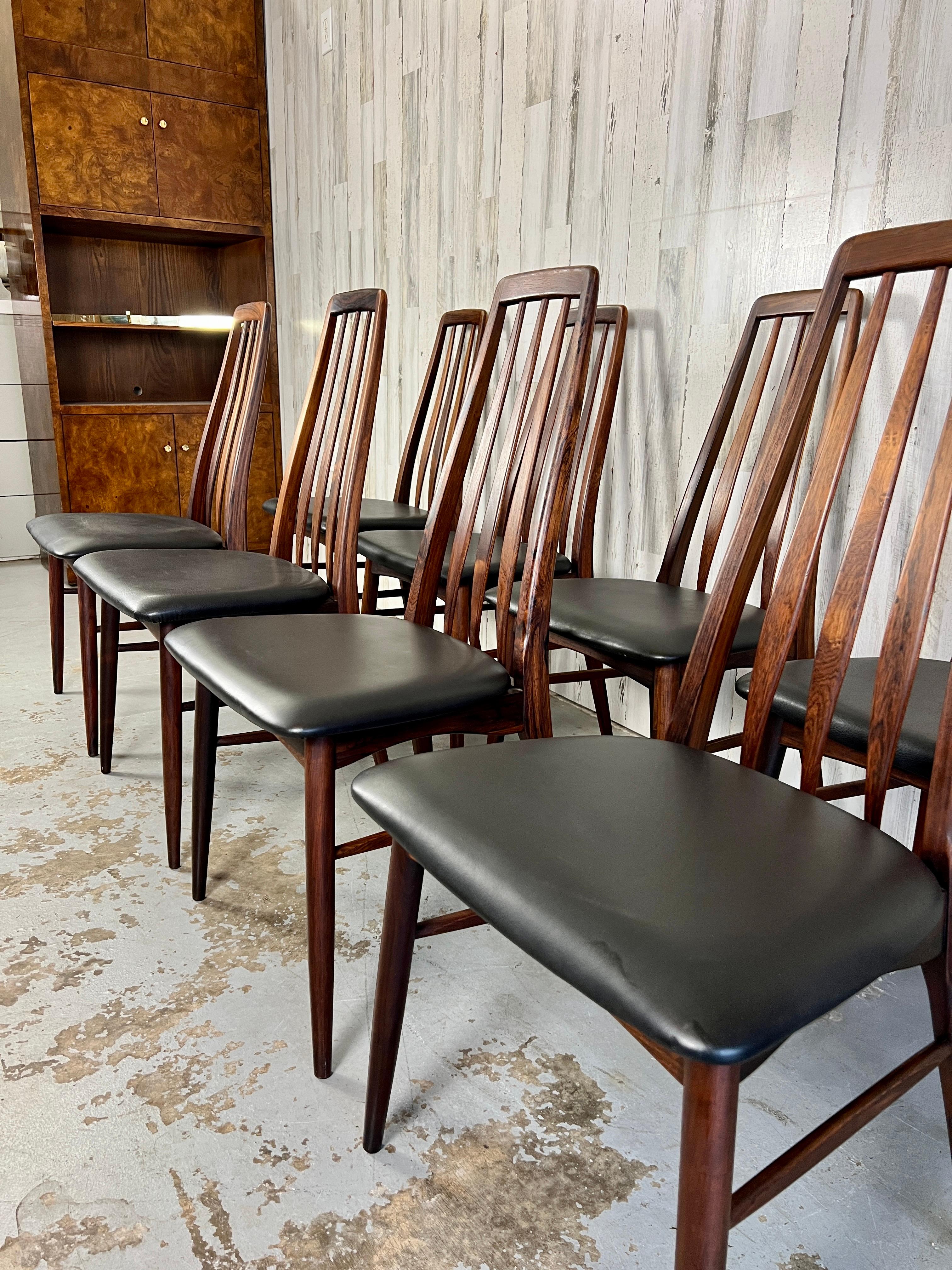 20ième siècle 8 chaises de salle à manger « Eva » en bois de rose de Neils Koefoed en vente