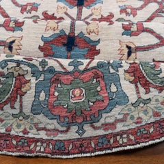 8' Round Hand-Knotted Afghan Serapi Tribal Wool Rug, Ivory Medallion