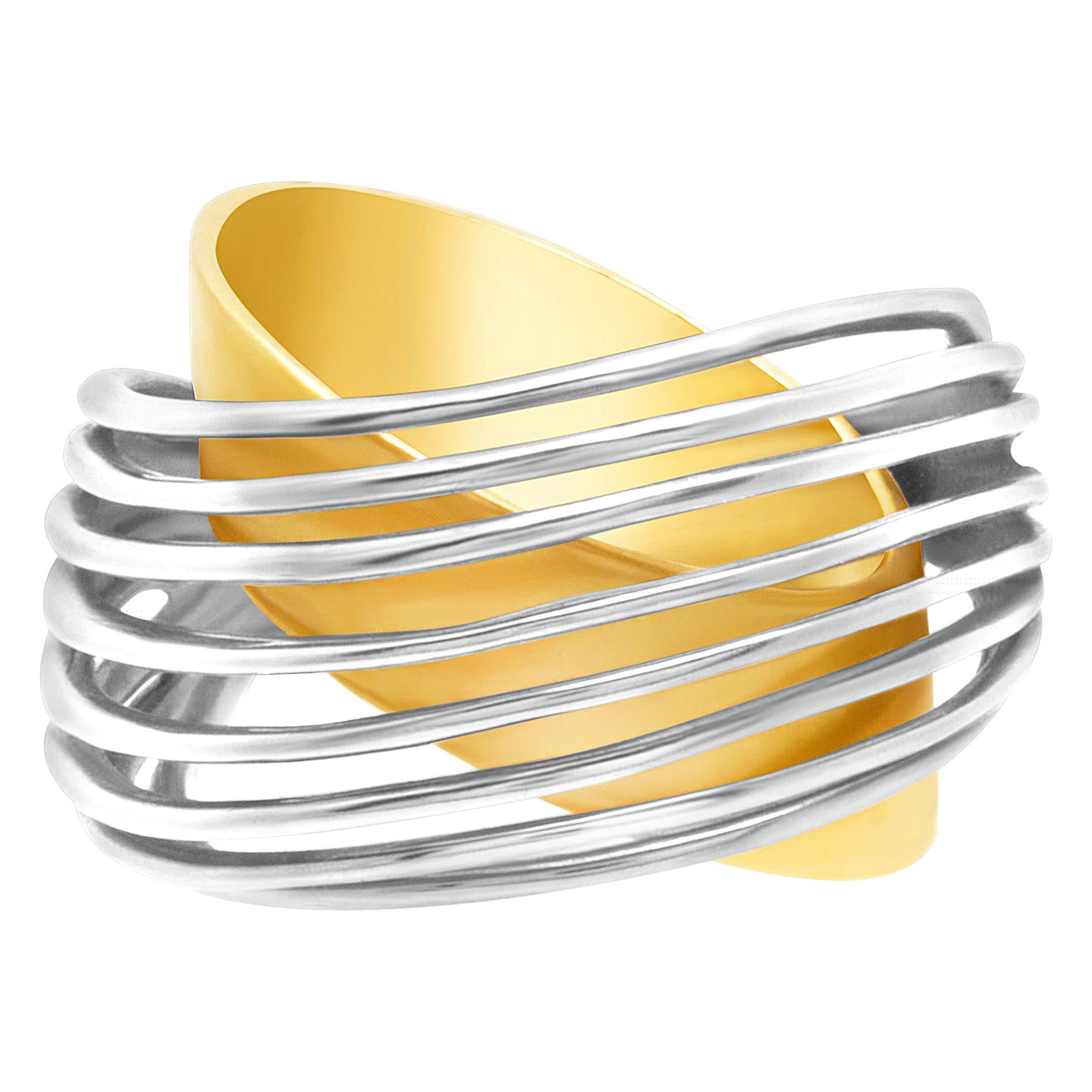 8reihiger zweifarbiger Ring aus 18k Weiß- und Gelbgold im Angebot