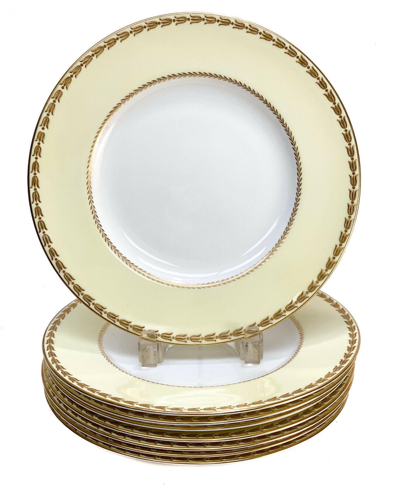 20th Century 8 Royal Worcester England Porcelain & Gilt Empire Style Dinner Plates, 1940 For Sale