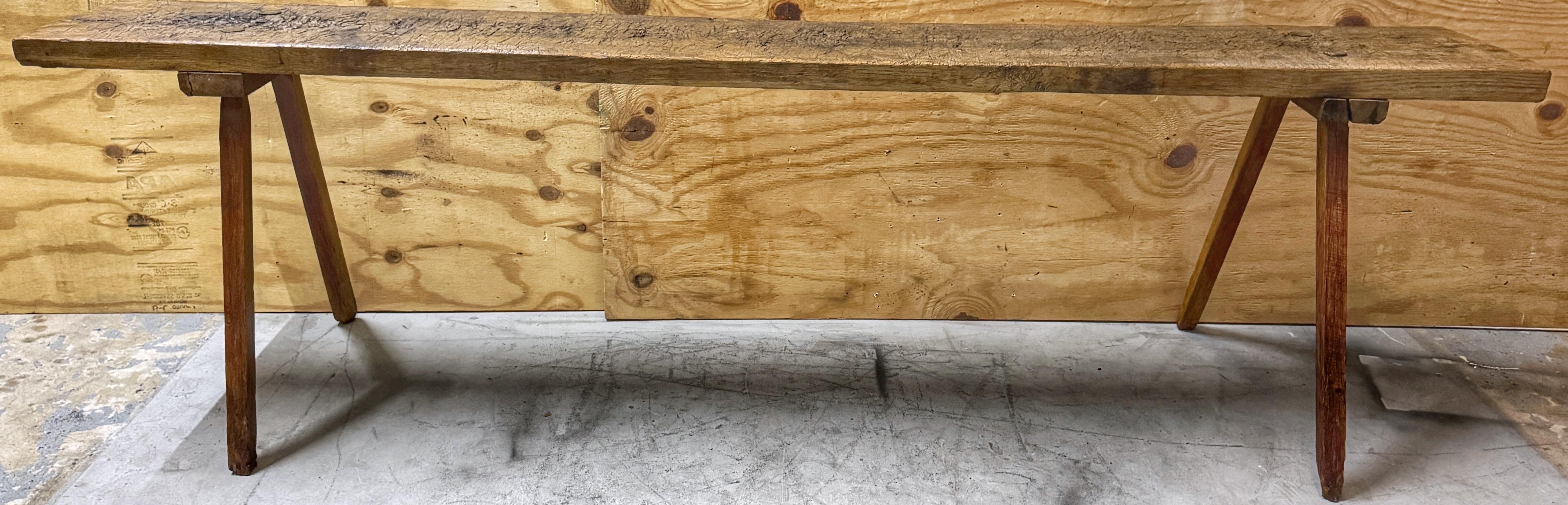 XIXe siècle Table de travail (console) à tréteaux en châtaignier américain rustique 8' Deep Patina en vente