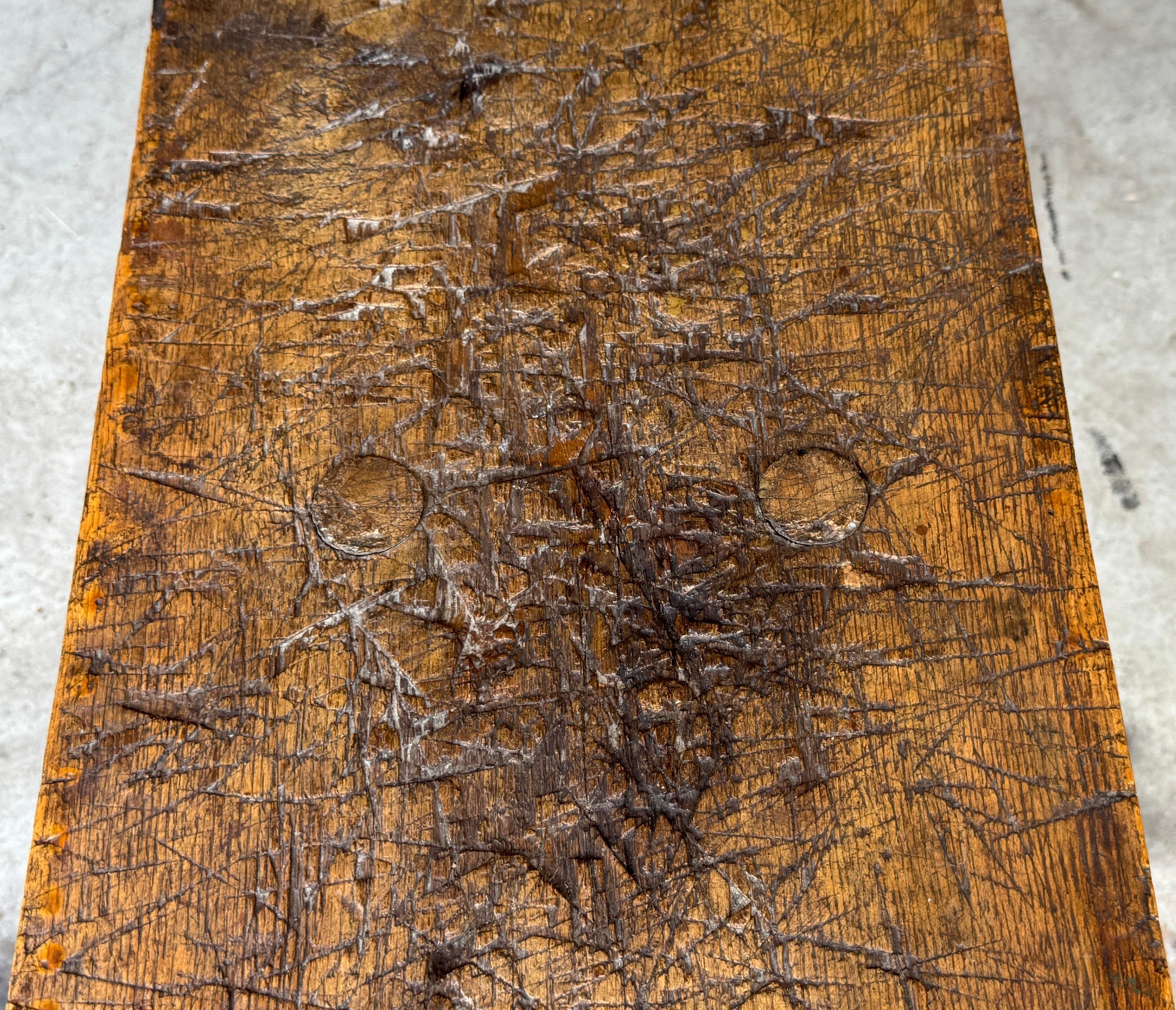 Table de travail (console) à tréteaux en châtaignier américain rustique 8' Deep Patina en vente 1
