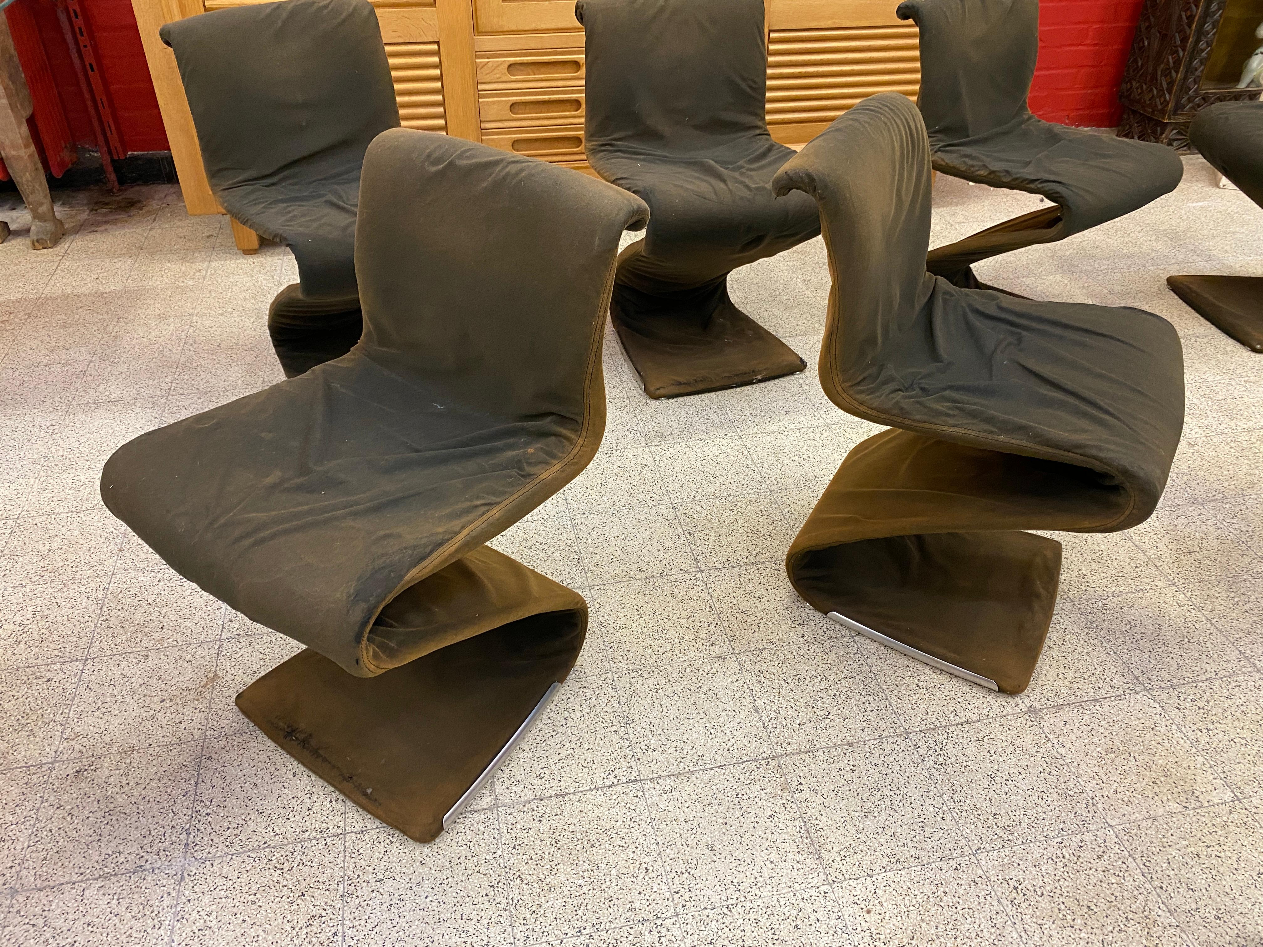 8 S Vintage Chairs, Pop Design, Metal Structure, Stretched Fabric, 1960-1970 For Sale 4