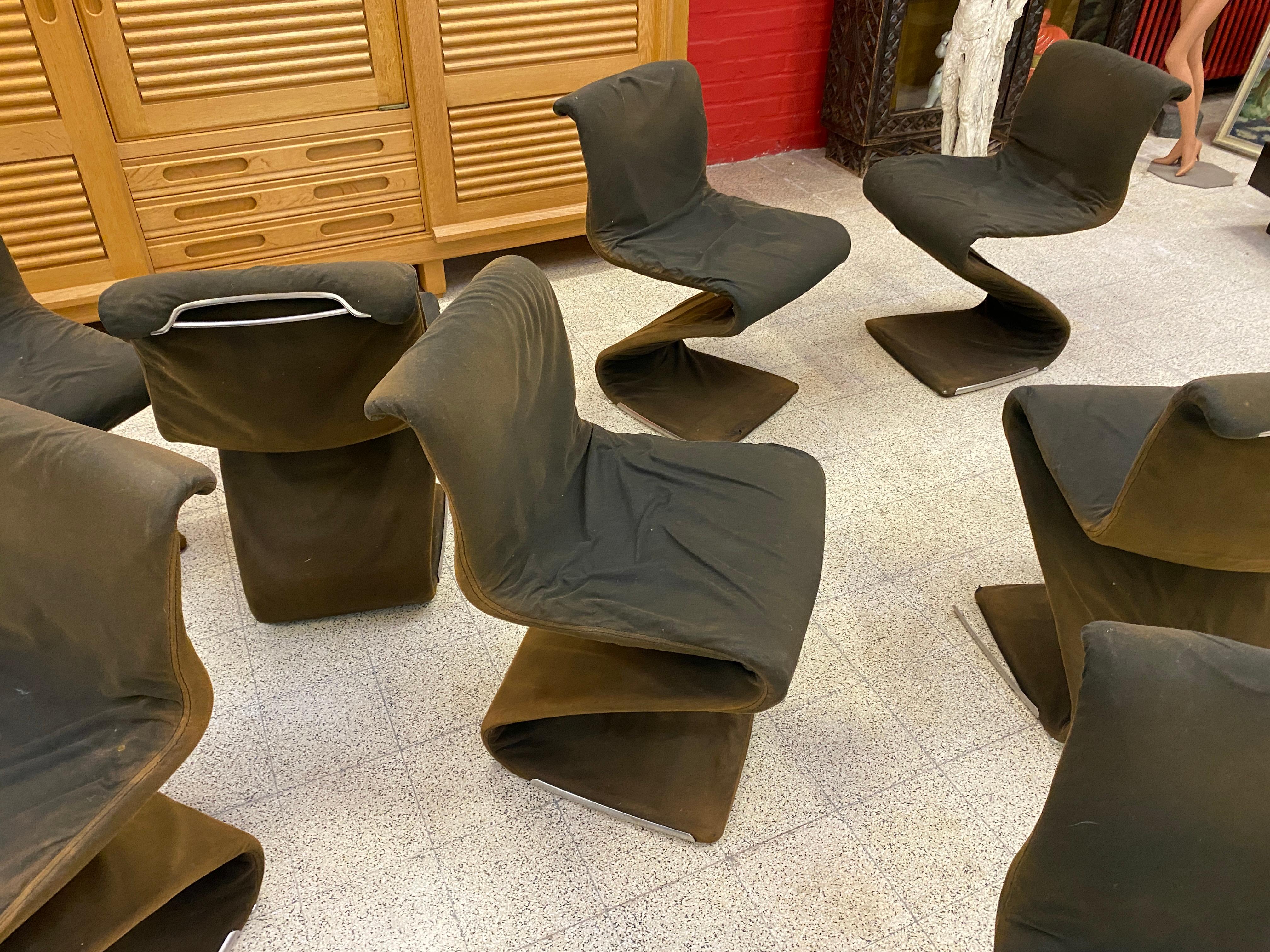 8 S Vintage Chairs, Pop Design, Metal Structure, Stretched Fabric, 1960-1970 For Sale 6