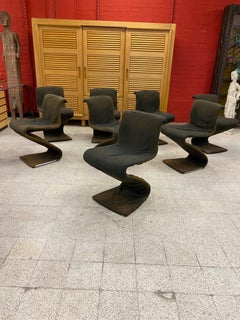 8 fauteuils vintage Pop Design en métal, structure métallique et tissu extensible, années 1960-1970