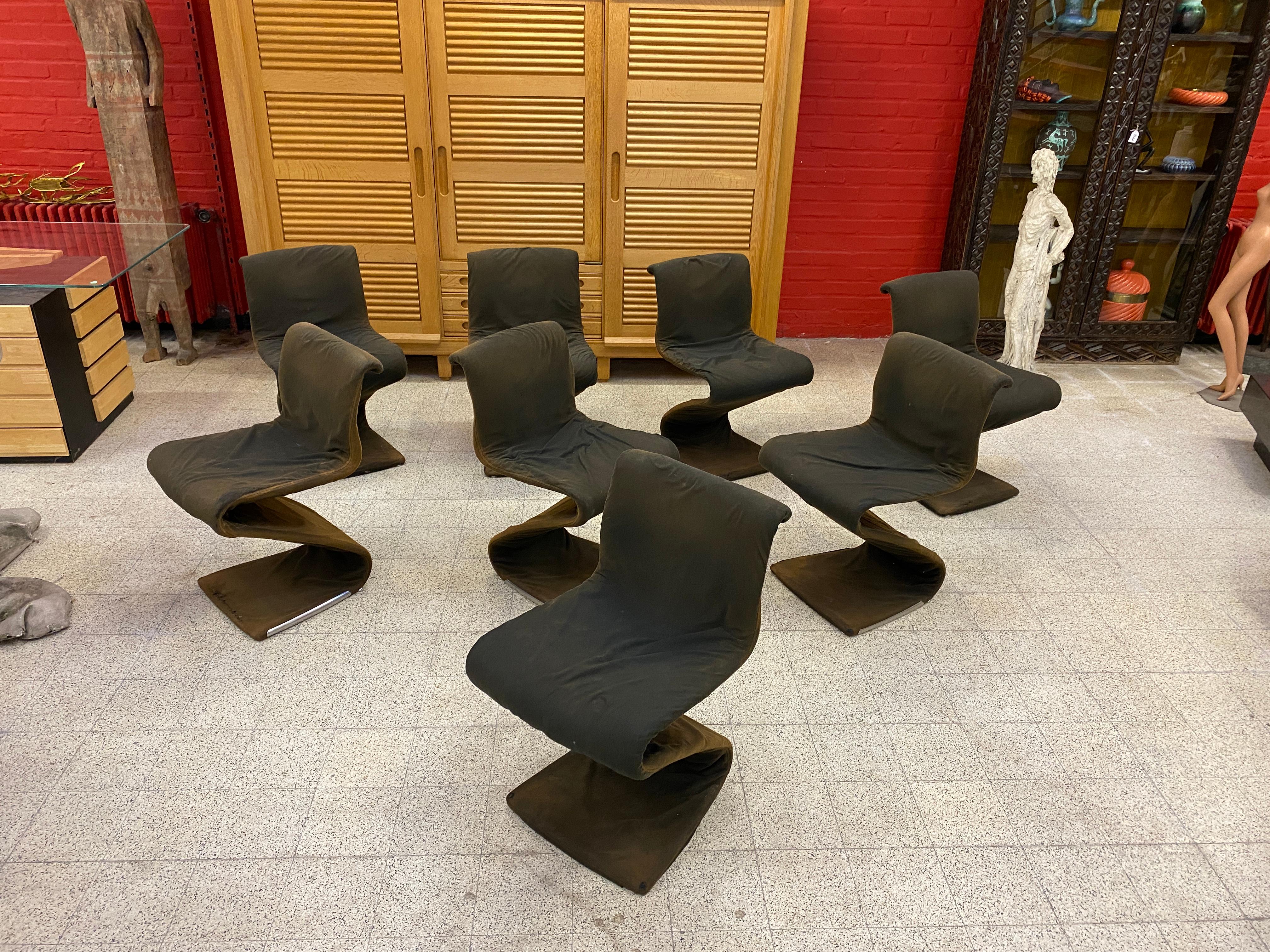 Mid-Century Modern 8 S Vintage Chairs, Pop Design, Metal Structure, Stretched Fabric, 1960-1970 For Sale