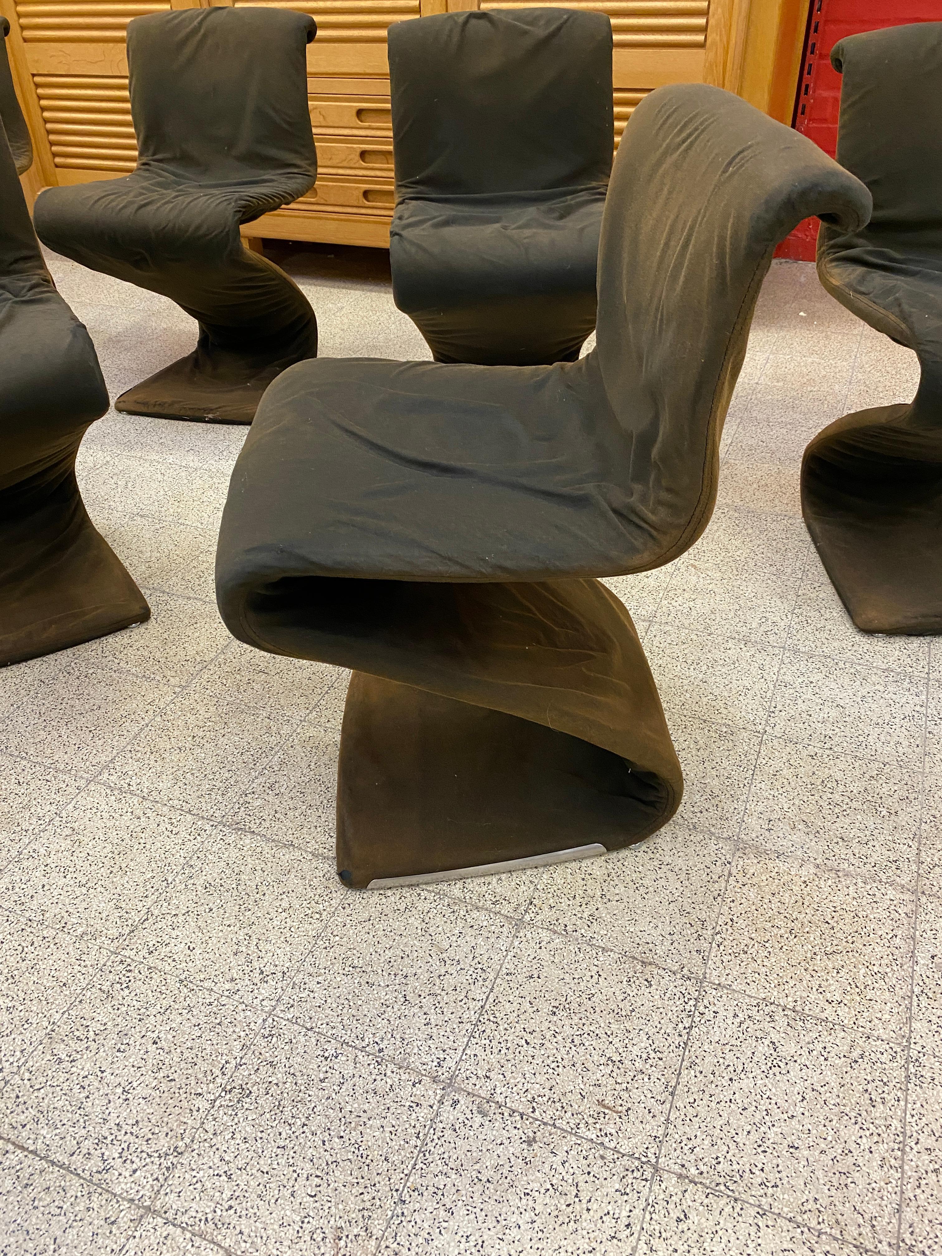 8 S Vintage Chairs, Pop Design, Metal Structure, Stretched Fabric, 1960-1970 In Fair Condition For Sale In Saint-Ouen, FR