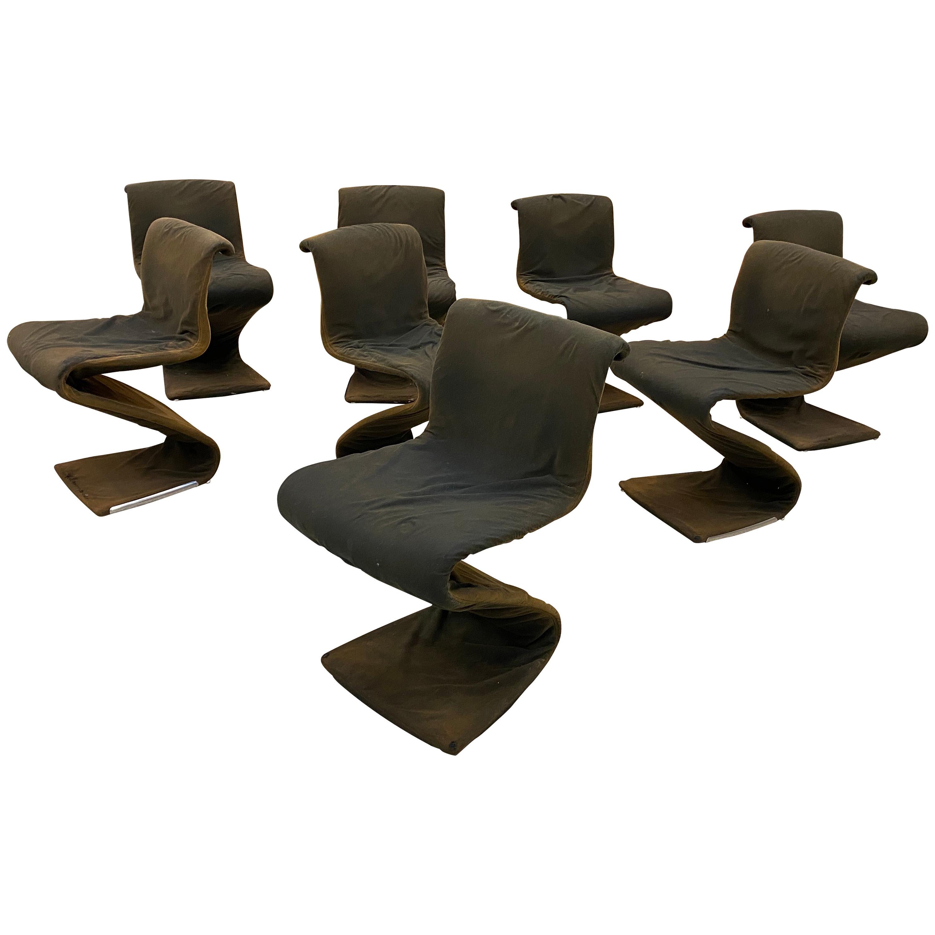 8 S Vintage Chairs, Pop Design, Metal Structure, Stretched Fabric, 1960-1970 For Sale