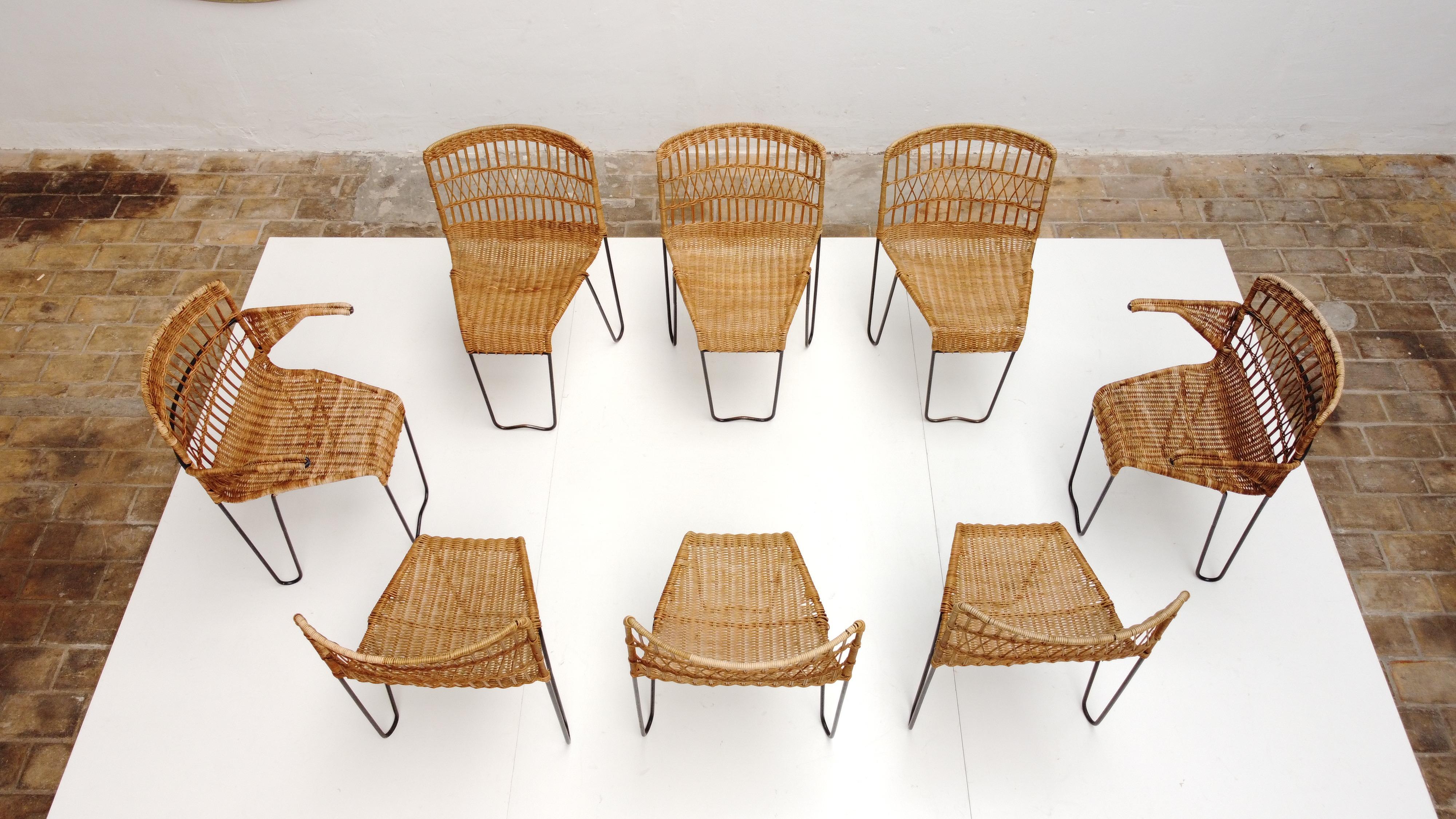 Mid-Century Modern 8 Sculptural Form 'Oro' Dining Chairs by Raoul Guys, 1951, Airborne, France