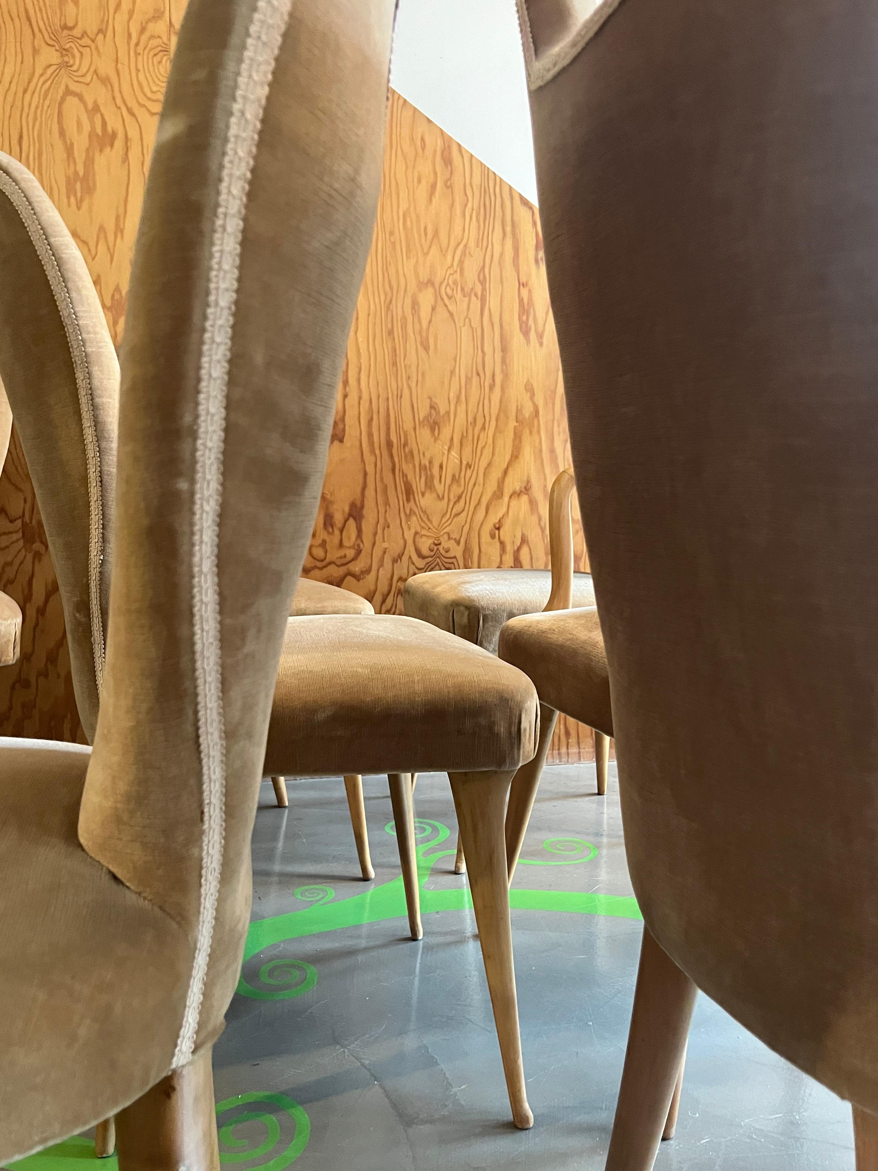Mid-Century Modern 8 wood and fabric dining room chairs - Dassi Modern Furniture - 1960s For Sale