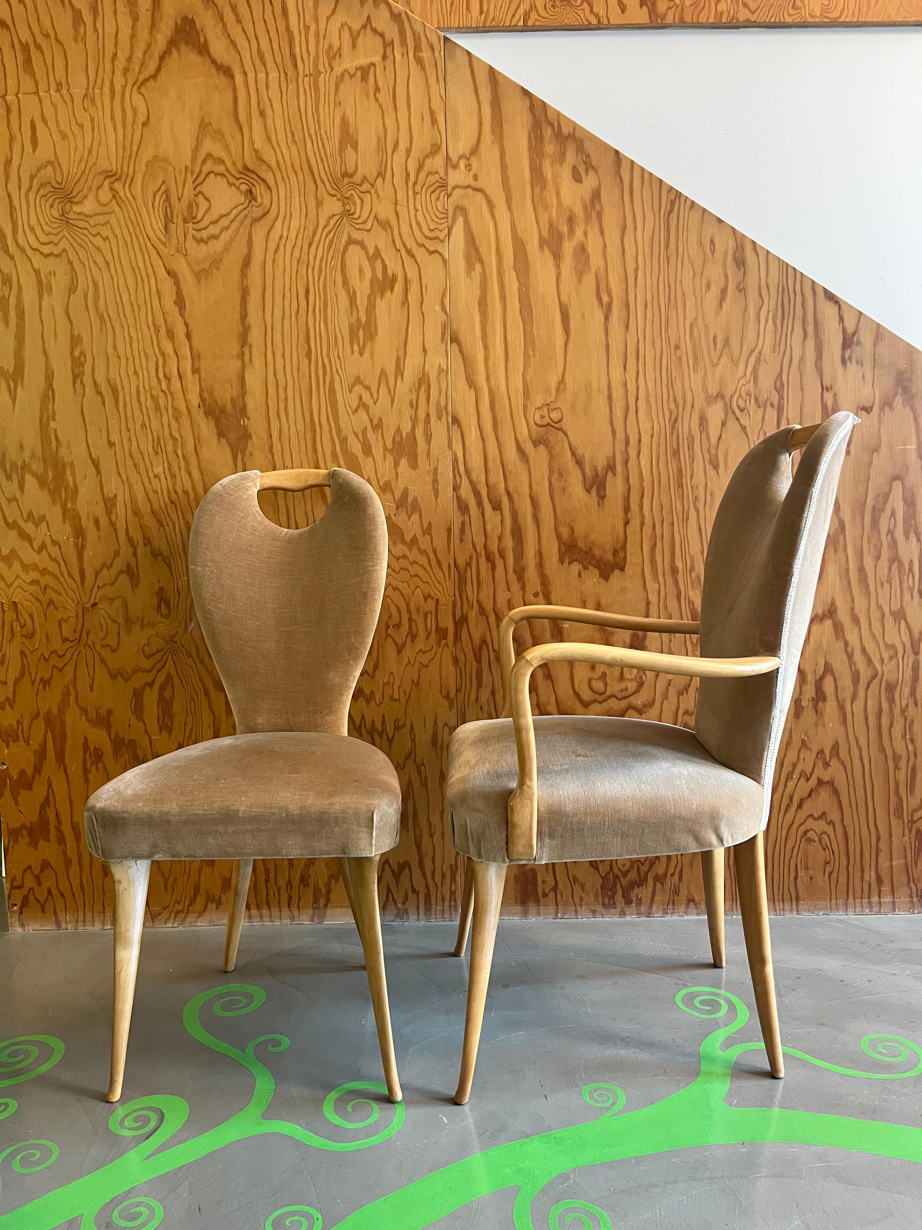 Mid-20th Century 8 wood and fabric dining room chairs - Dassi Modern Furniture - 1960s For Sale
