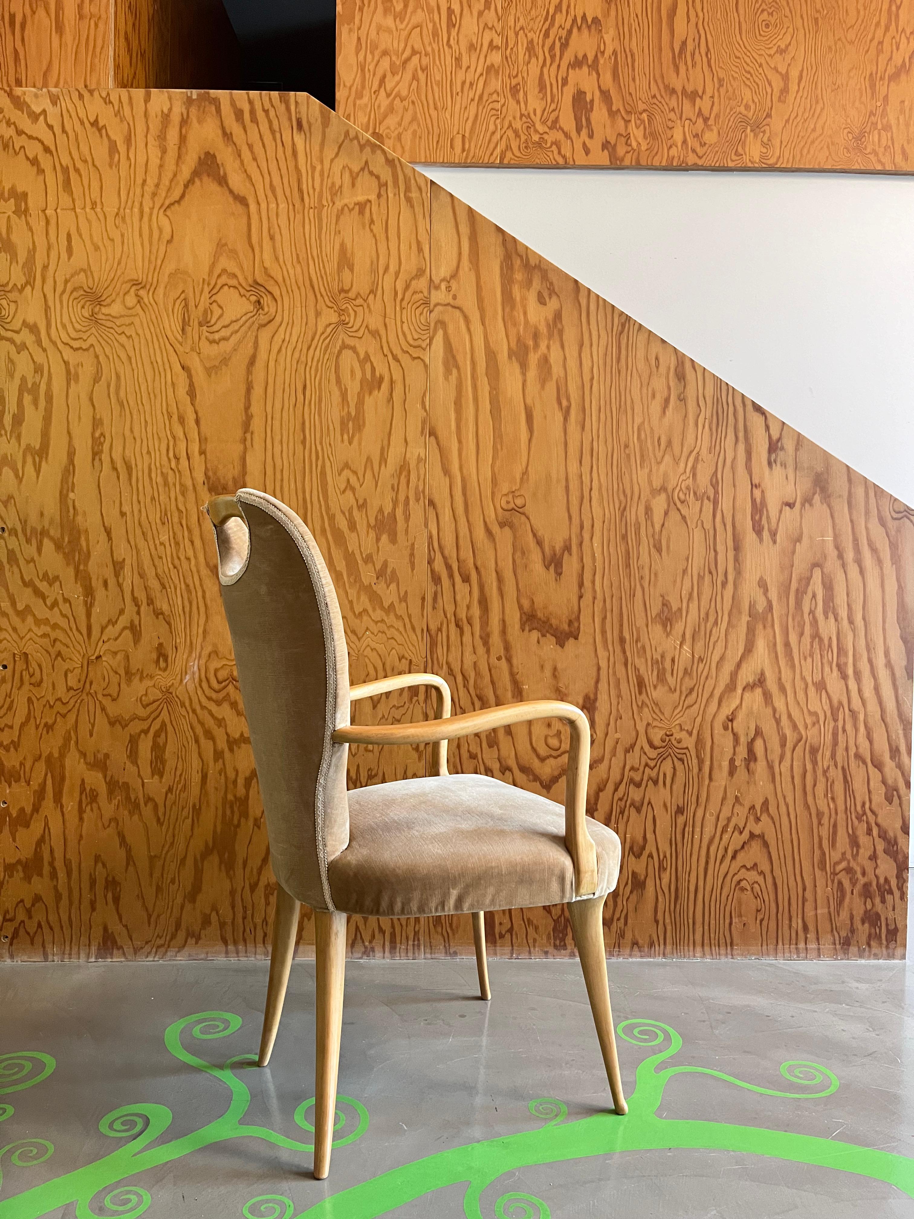 Velvet 8 wood and fabric dining room chairs - Dassi Modern Furniture - 1960s For Sale