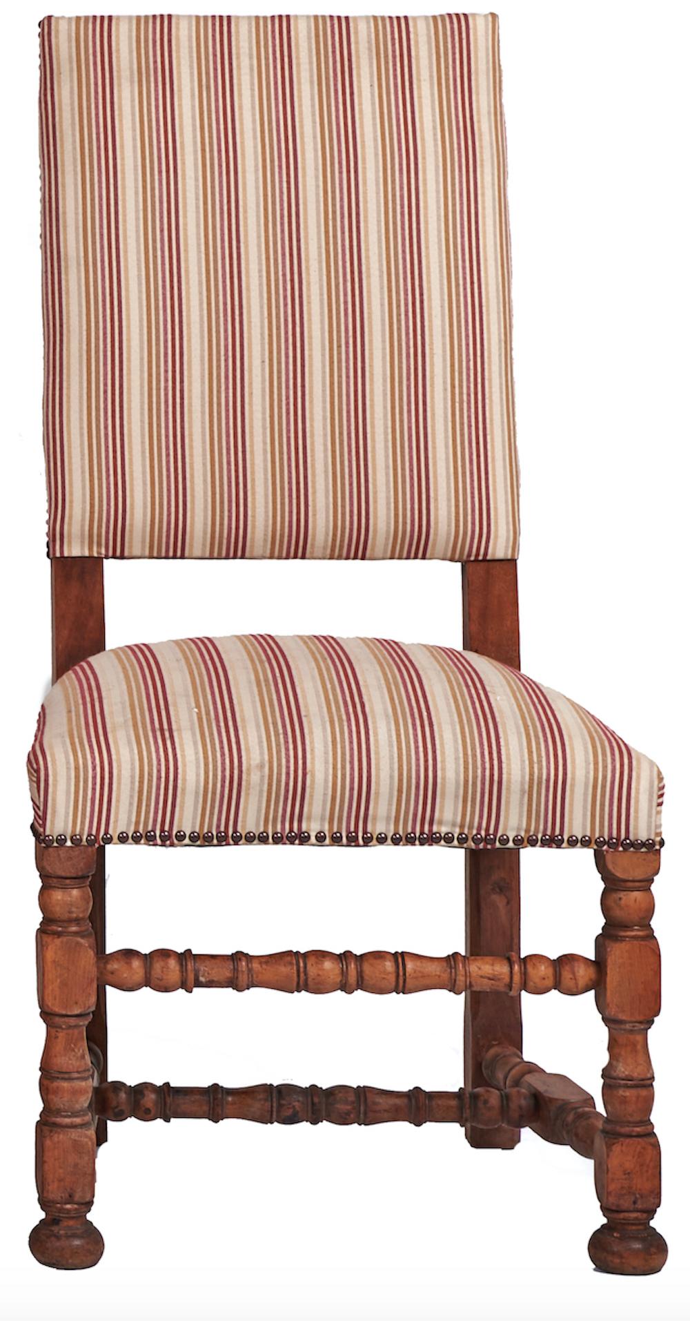 French 8 Set Armchairs Chairs Upholstered Fruitwood 19 Century Louis XIV Style Stripe