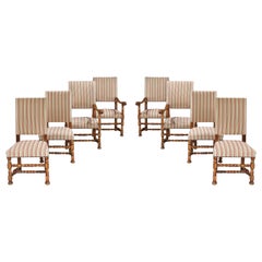 8 Set Fauteuils Chaises Tapissées Fruitwood 19 Century Louis XIV Style Stripe