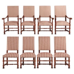 8 Set Armchairs Chairs Upholstered Fruitwood 19 Century Louis XIV Style Stripe