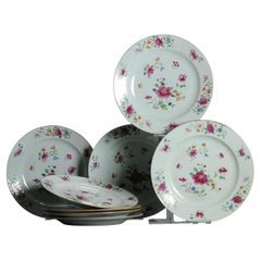 #8 Set Dinner Plates Antique 18C Chinese Qianlong Porcelain Dish Fencai Rose