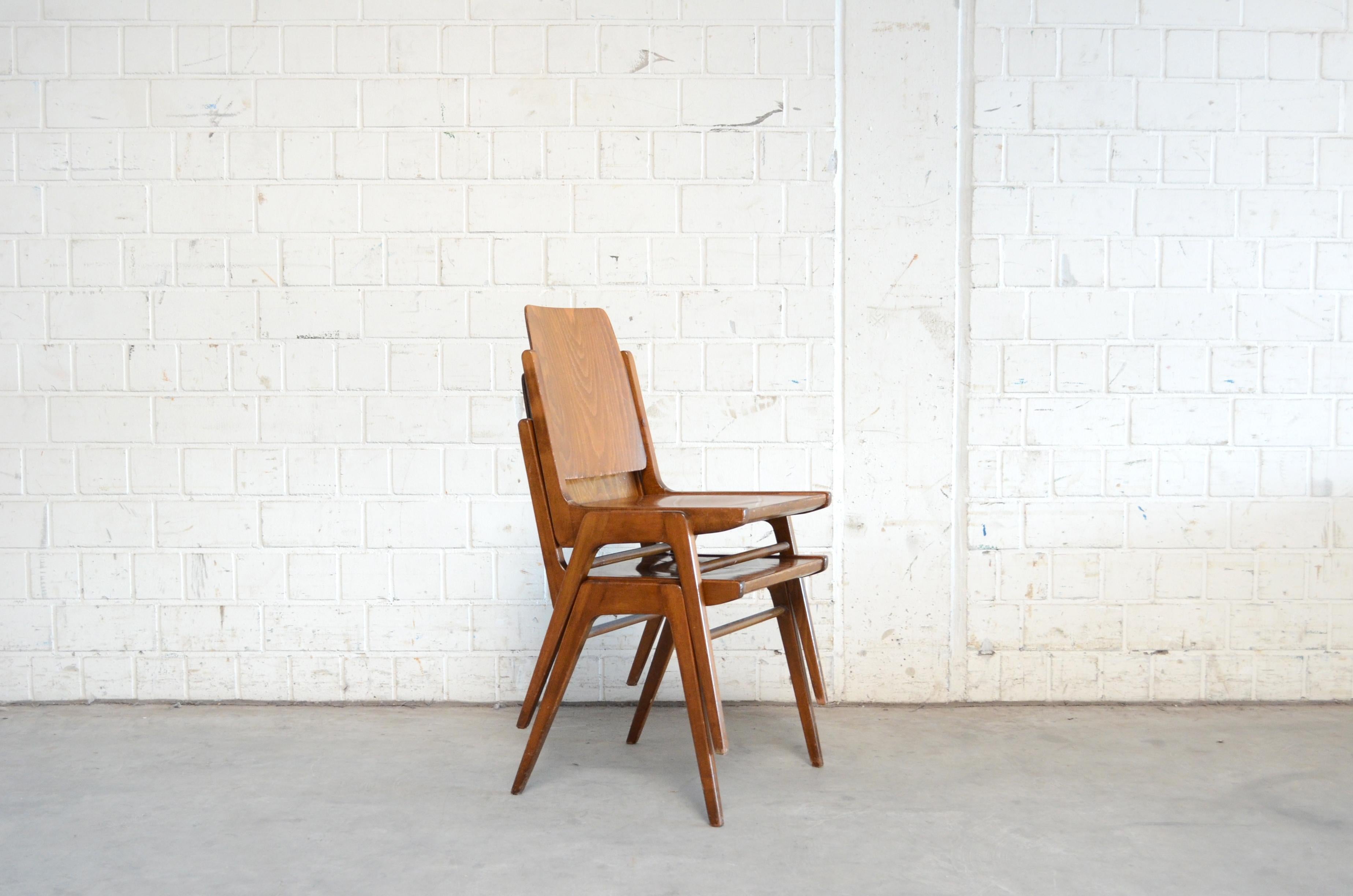 Wood 8 Set of Original Austro Chairs by Franz Schuster for Wiesner Hager Austria 1959 For Sale