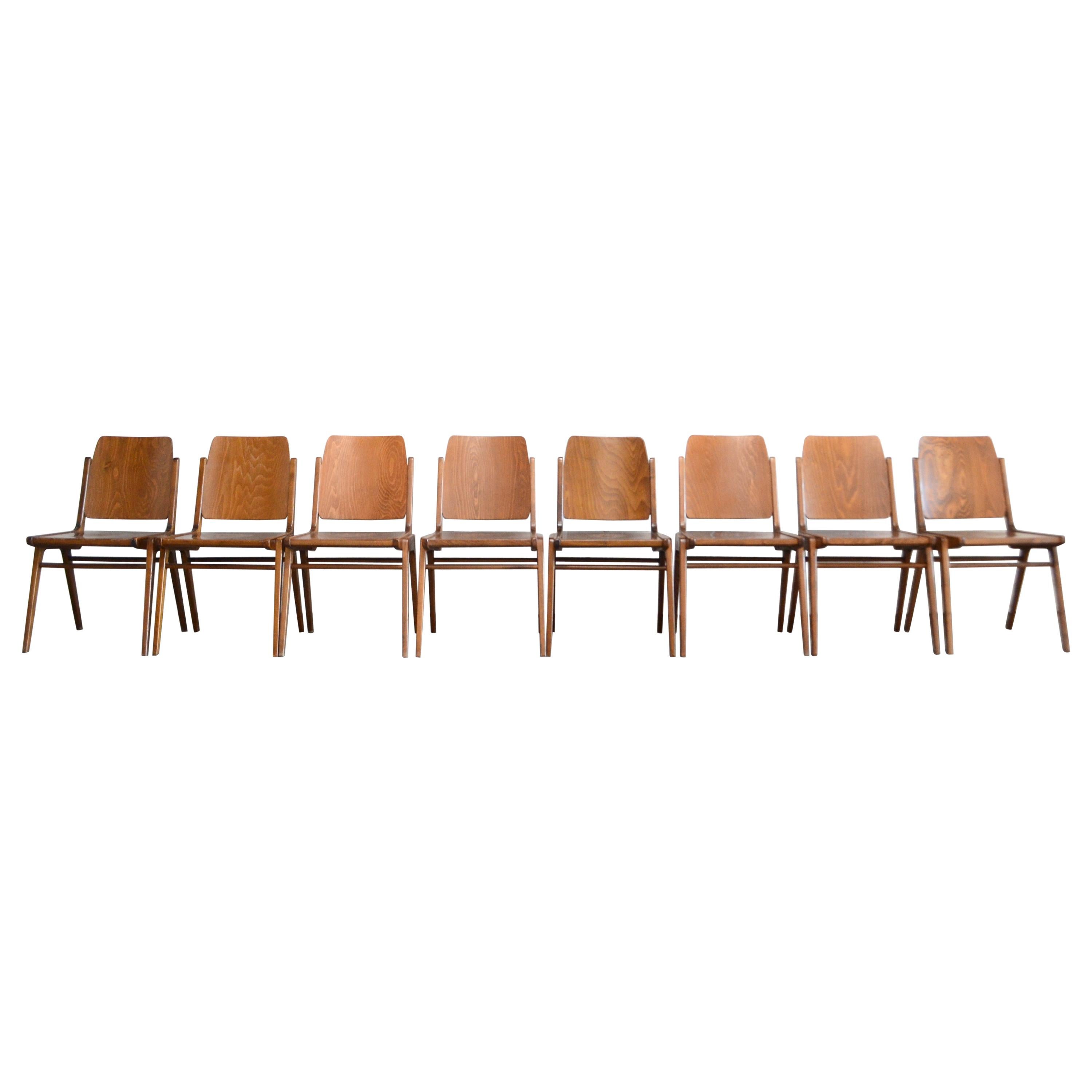 8 Set of Original Austro Chairs by Franz Schuster for Wiesner Hager Austria 1959