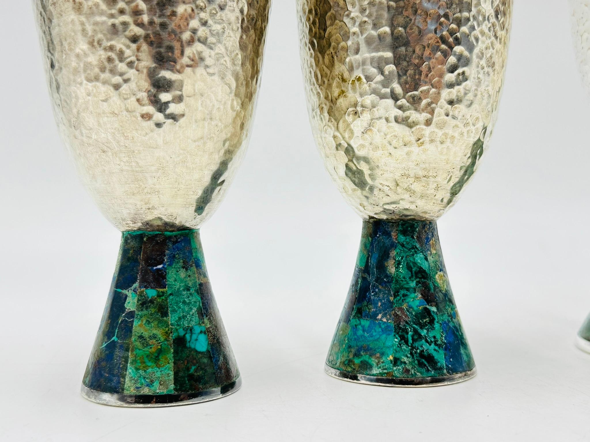 Seis copas de agua chapadas en plata y malaquita de Emilia Castillo para Los Castillo en venta 5