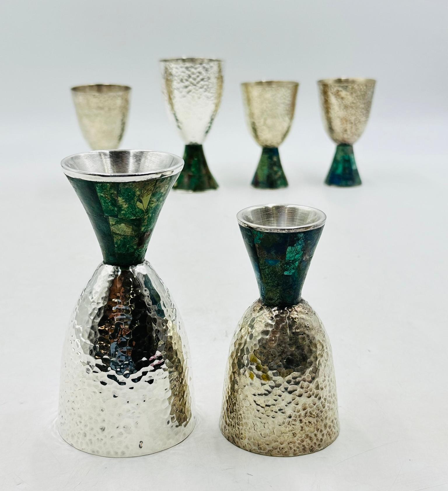 Seis copas de agua chapadas en plata y malaquita de Emilia Castillo para Los Castillo en venta 6