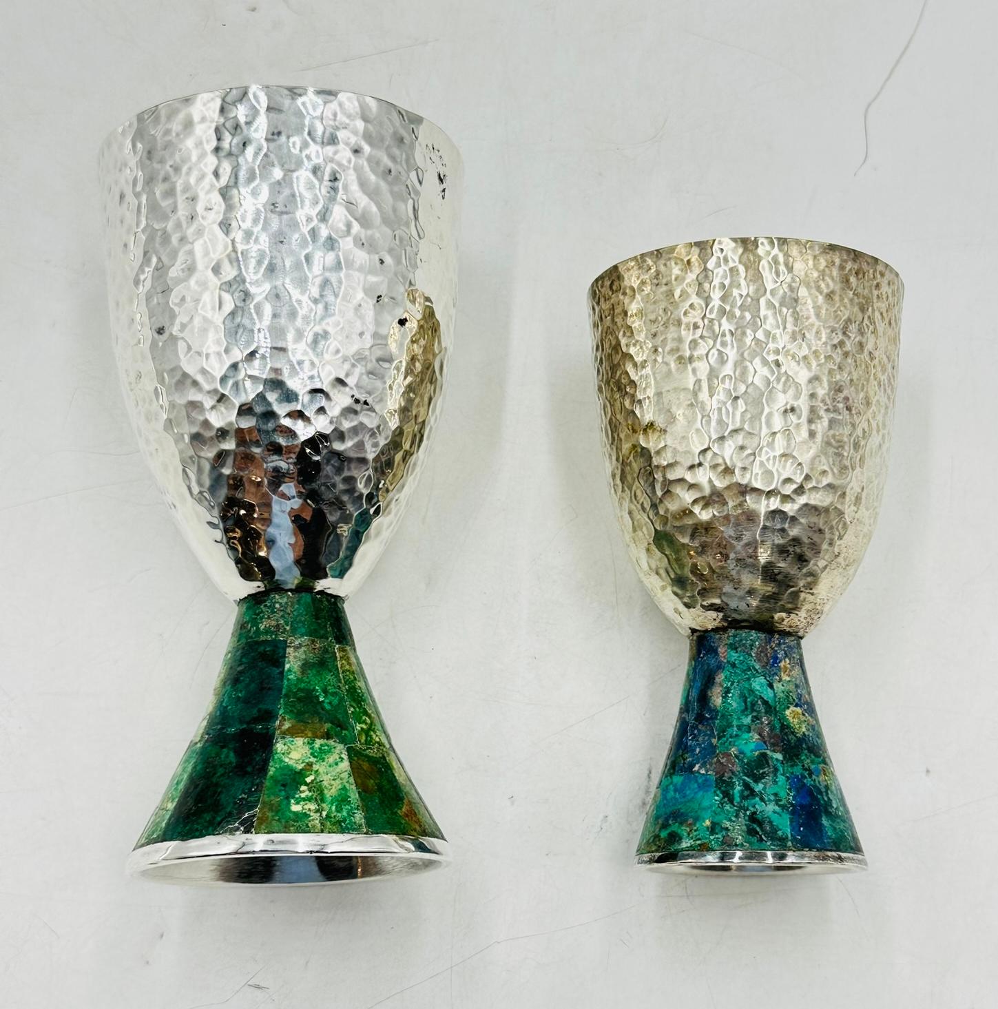 Seis copas de agua chapadas en plata y malaquita de Emilia Castillo para Los Castillo en venta 7