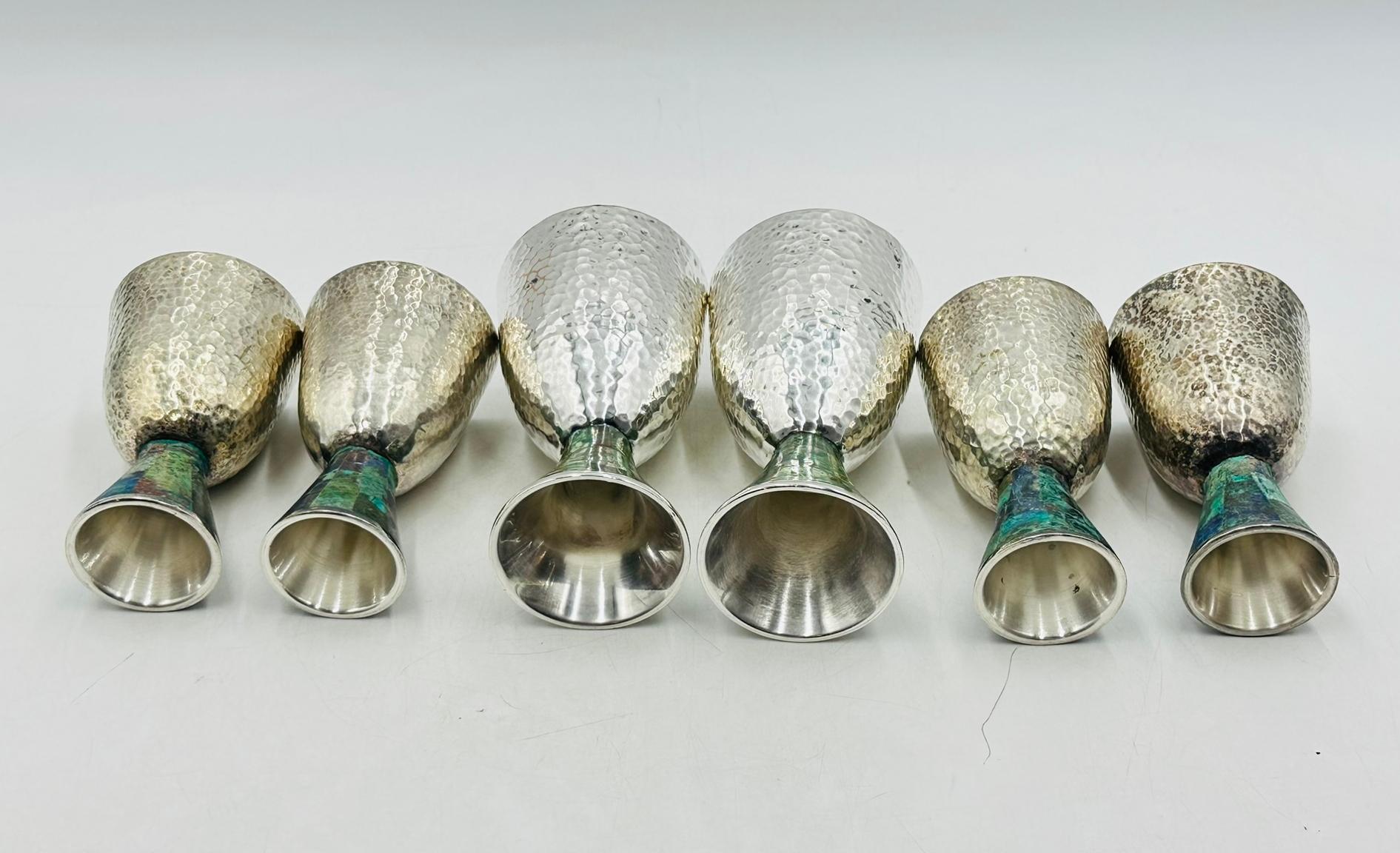 Seis copas de agua chapadas en plata y malaquita de Emilia Castillo para Los Castillo en venta 9
