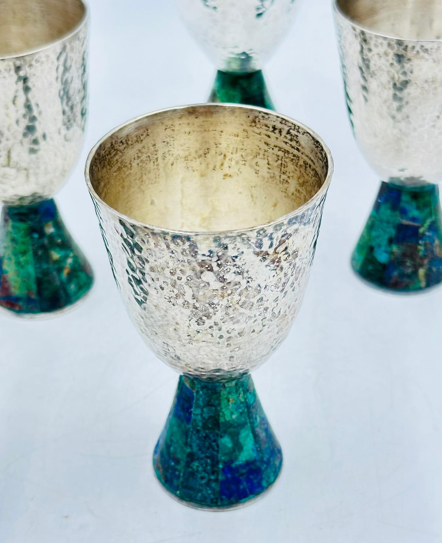 Seis copas de agua chapadas en plata y malaquita de Emilia Castillo para Los Castillo en venta 1