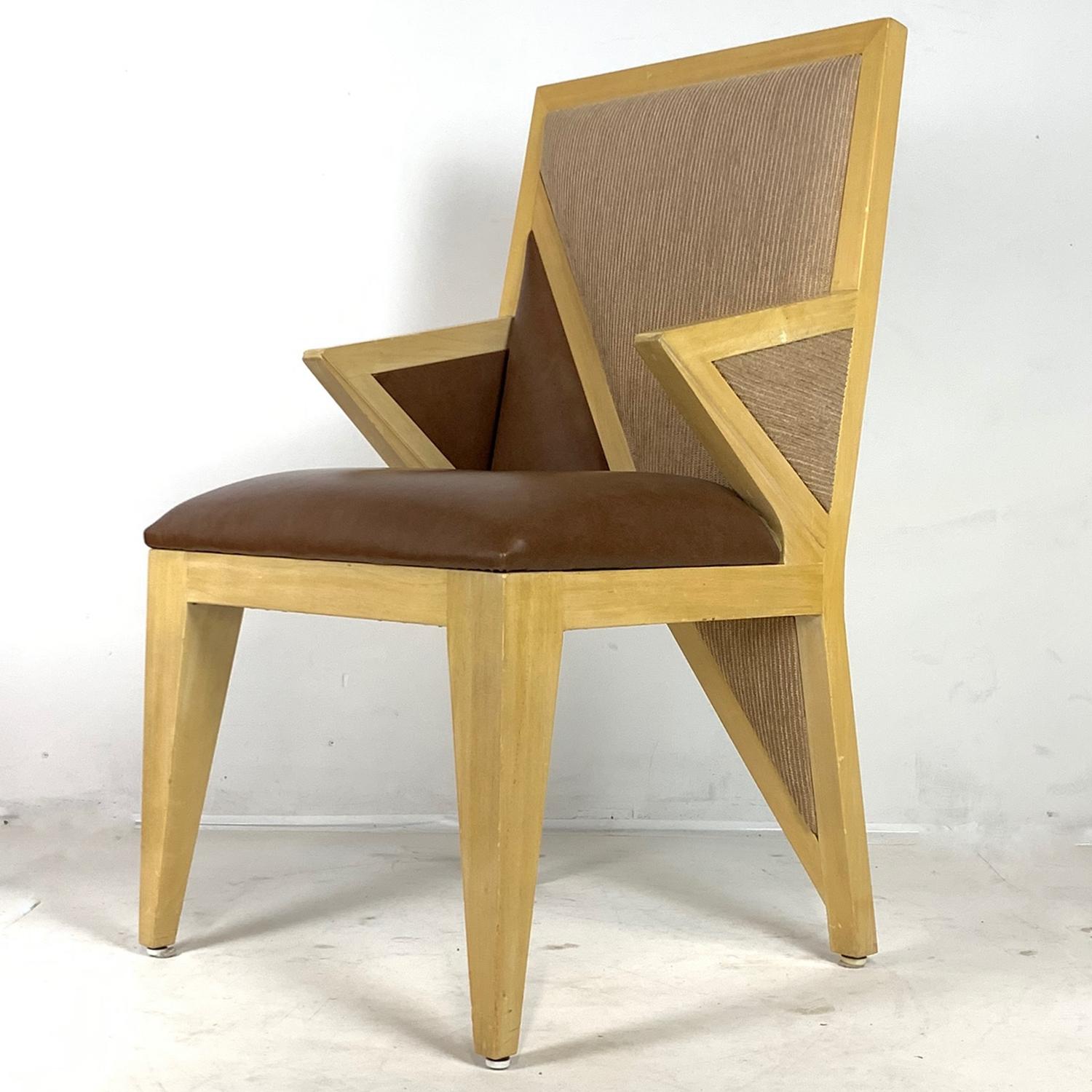10 Solid Blonde Wood Custom Postmodern Memphis Style Dining or Occasional Chairs In Good Condition In Hudson, NY