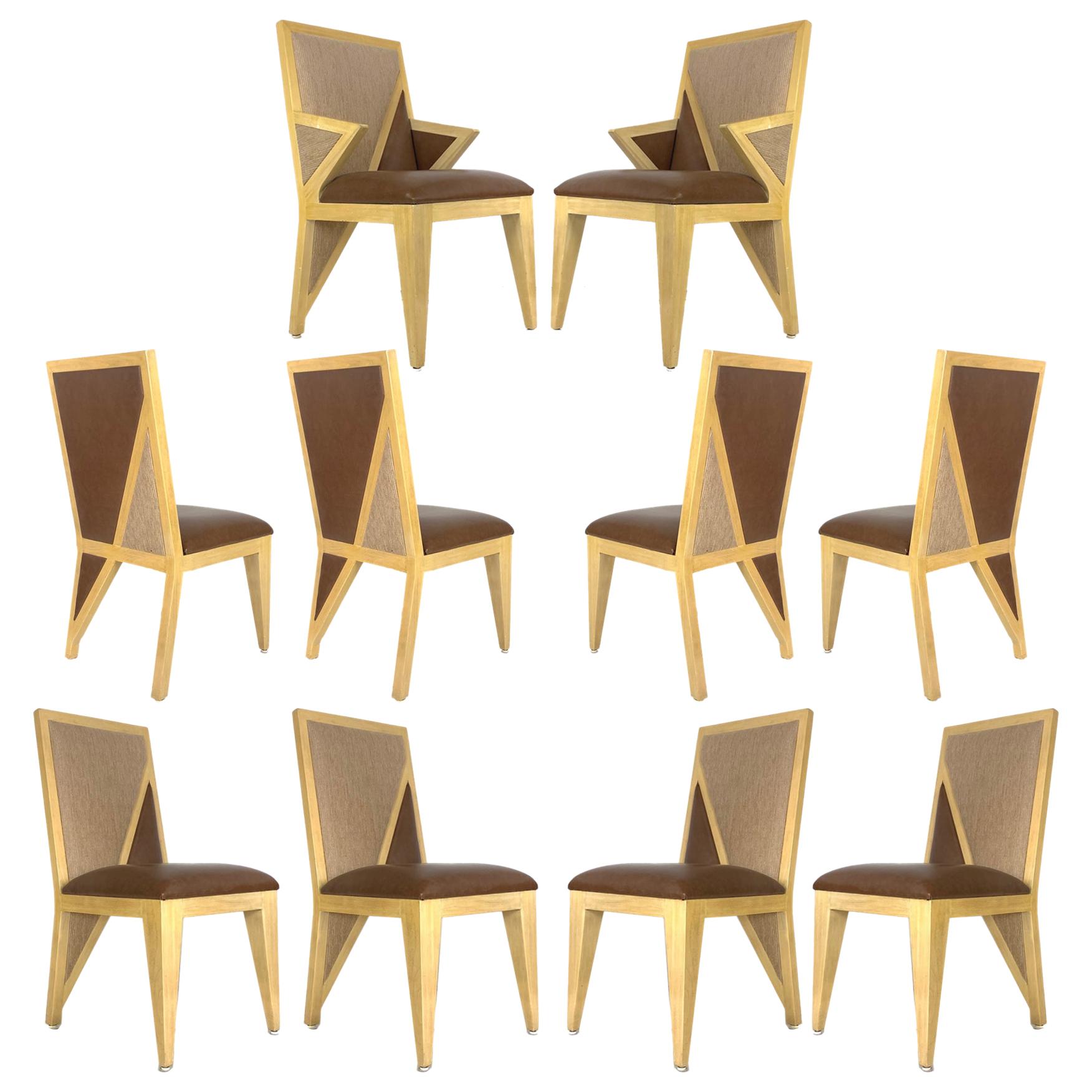 10 Solid Blonde Wood Custom Postmodern Memphis Style Dining or Occasional Chairs
