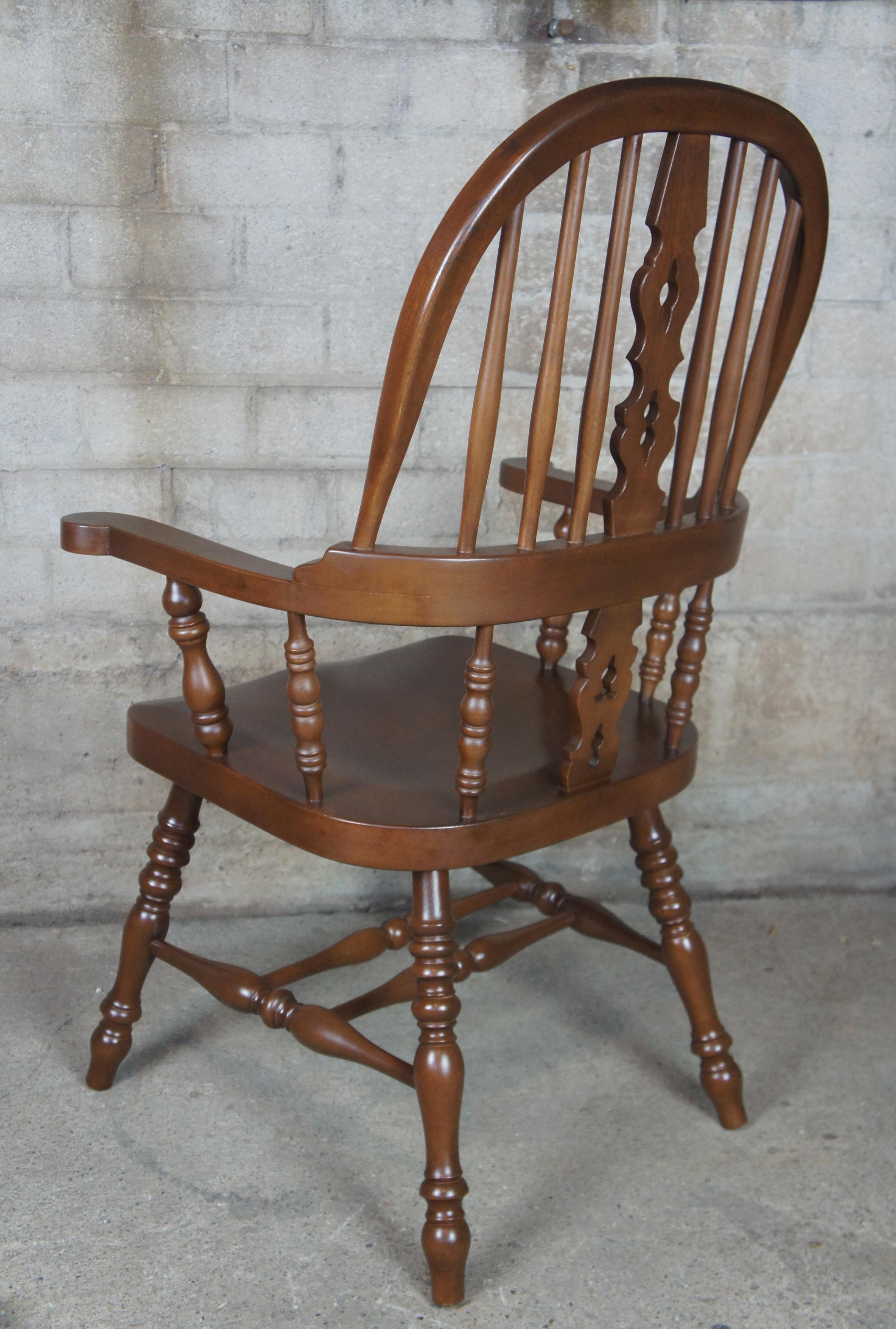 20th Century 8 Solid Mahogany English Windsor Style Spindle Back Dining Chairs