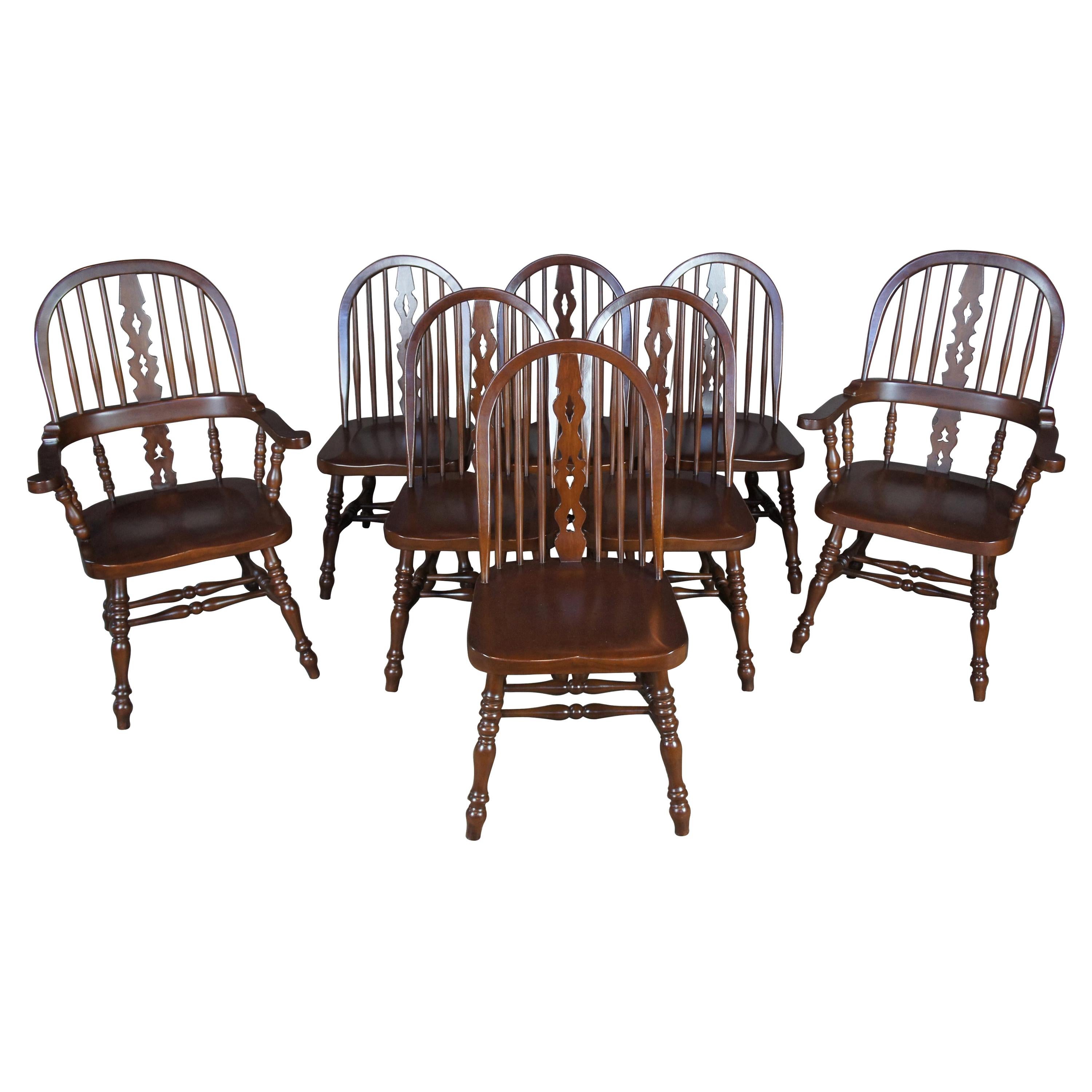 8 Solid Mahogany English Windsor Style Spindle Back Dining Chairs