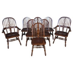 Vintage 8 Solid Mahogany English Windsor Style Spindle Back Dining Chairs