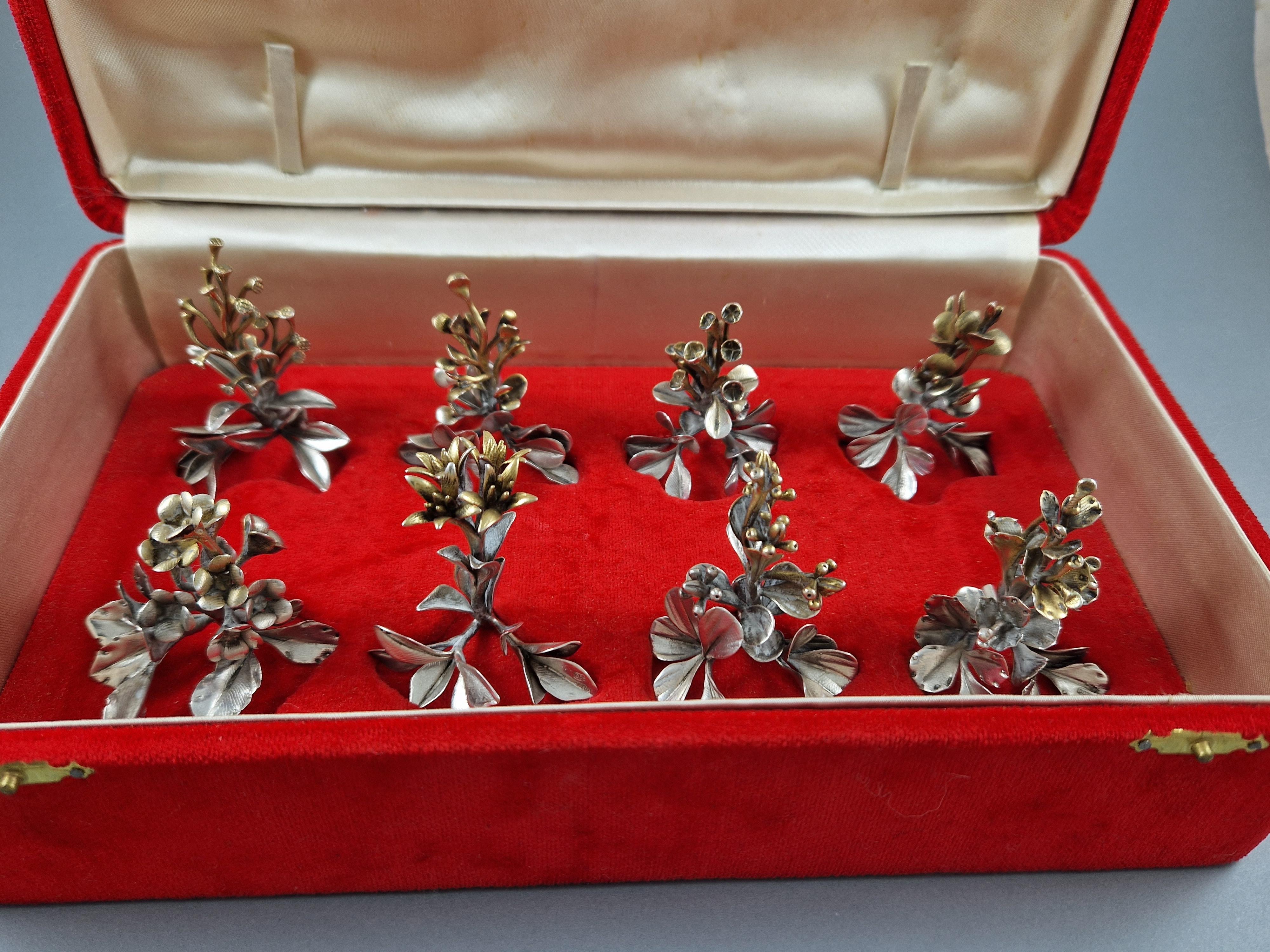 Italian 8 Solid Silver Flowers Place Card Holders
