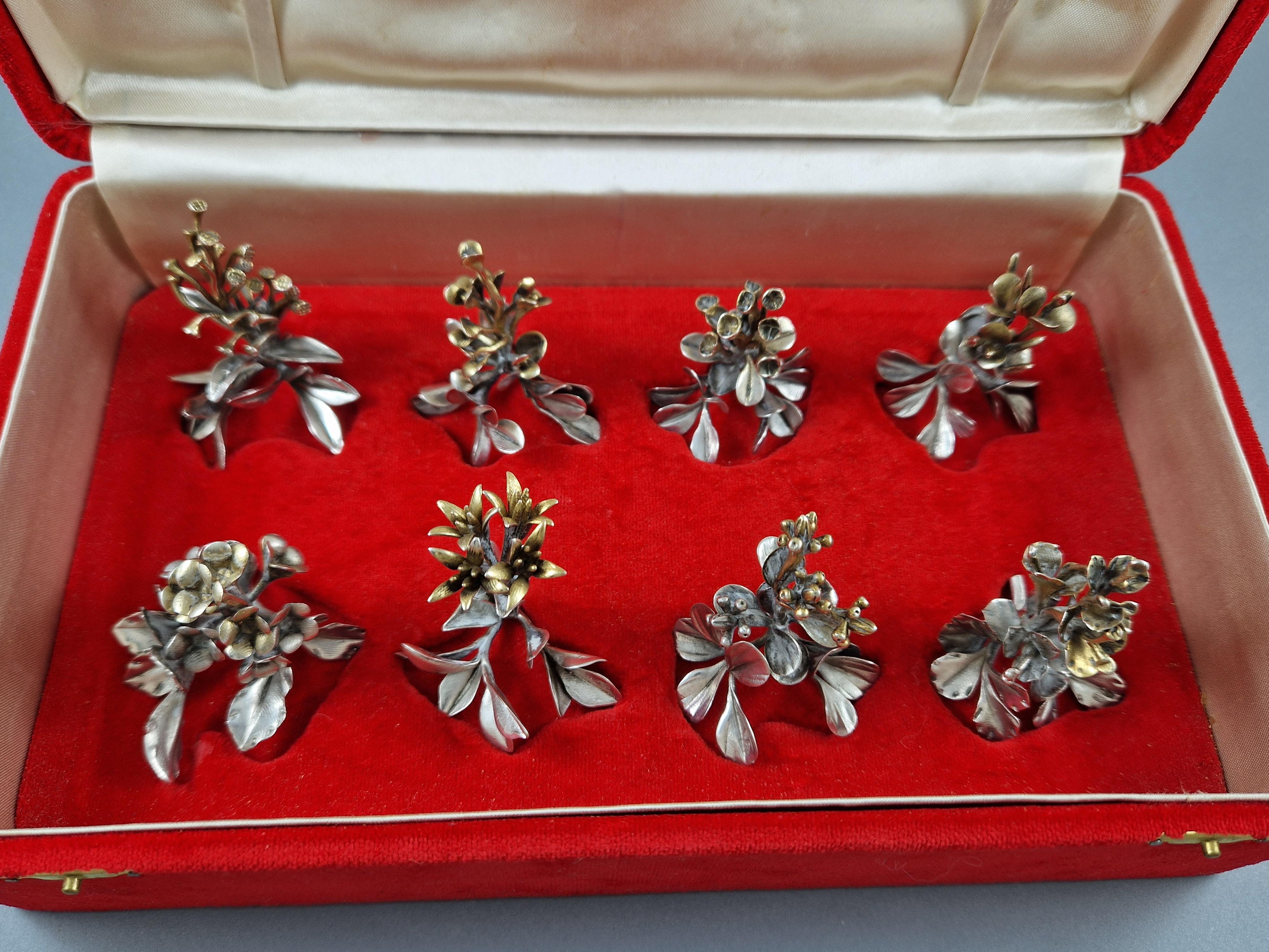 8 Solid Silver Flowers Place Card Holders In Excellent Condition In Saint-Ouen, FR
