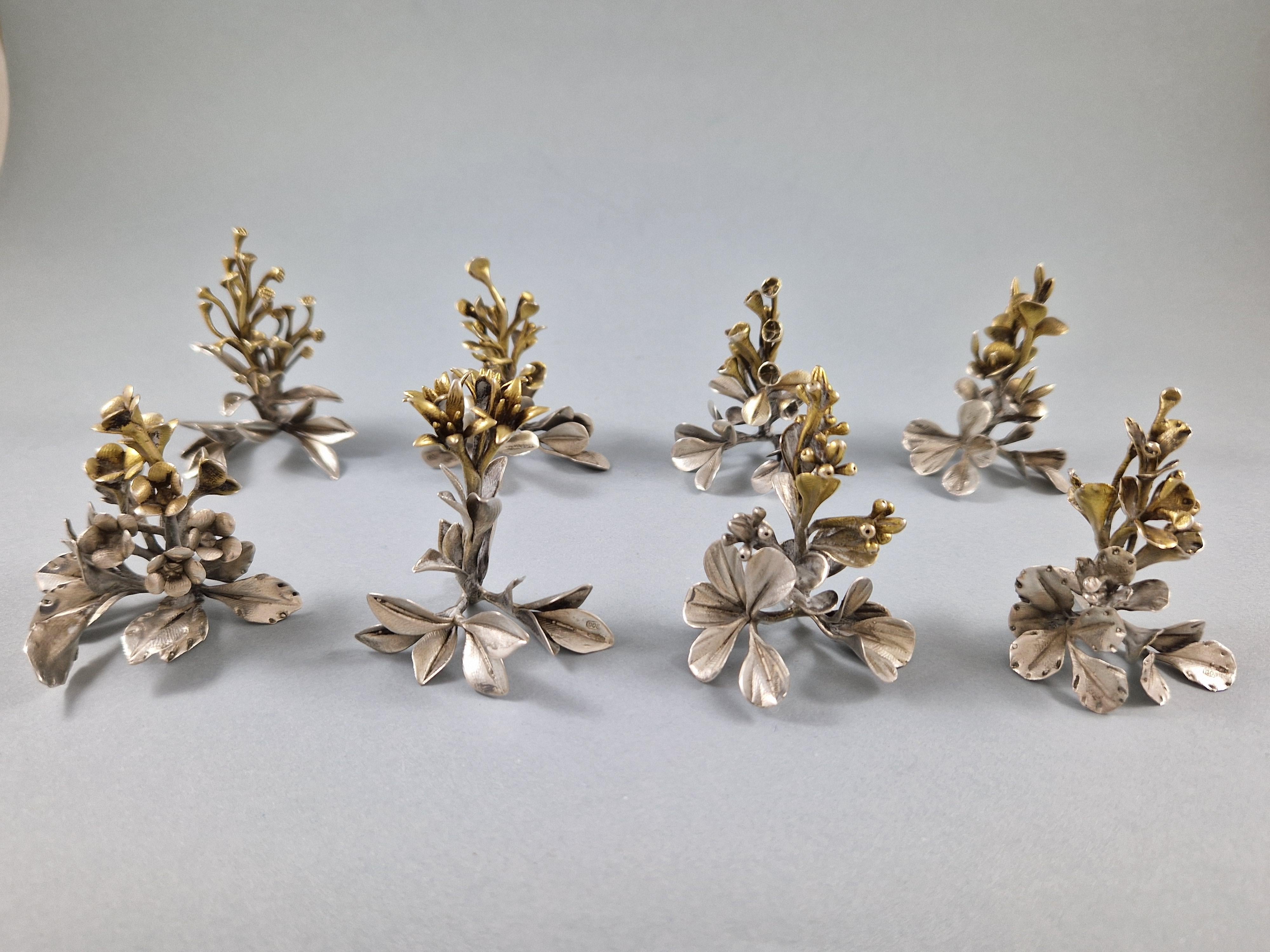 Sterling Silver 8 Solid Silver Flowers Place Card Holders