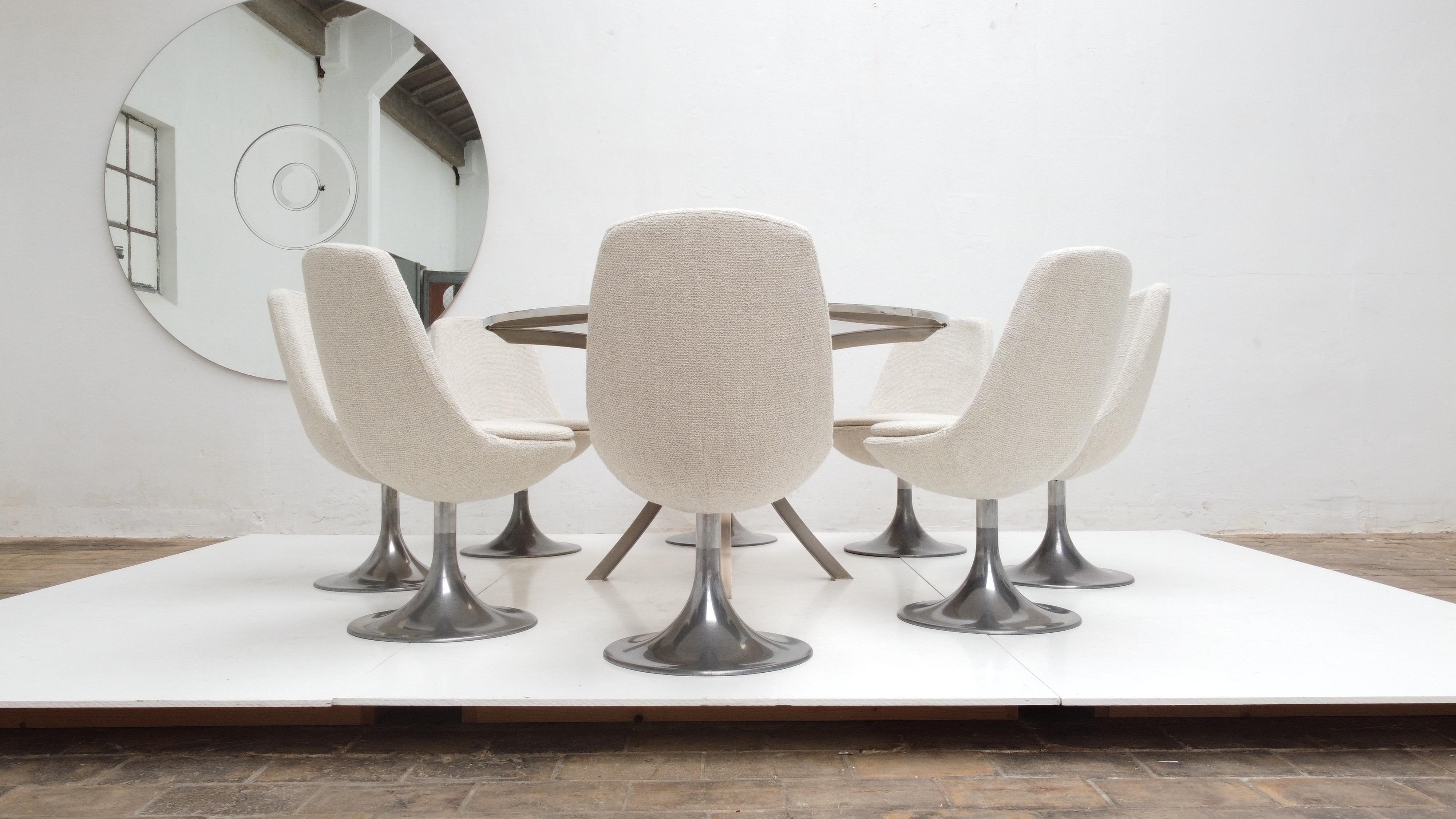 8 Space Age Swivel Dining Chairs, Cast Aluminum Tulips Base and New Upholstery 6